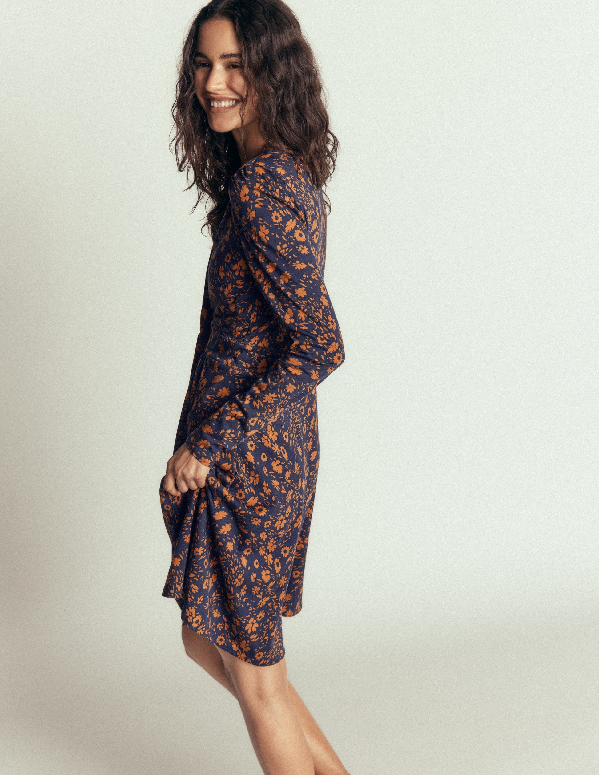 Briony Jersey Short Dress-French Navy, Scattered Flora-3