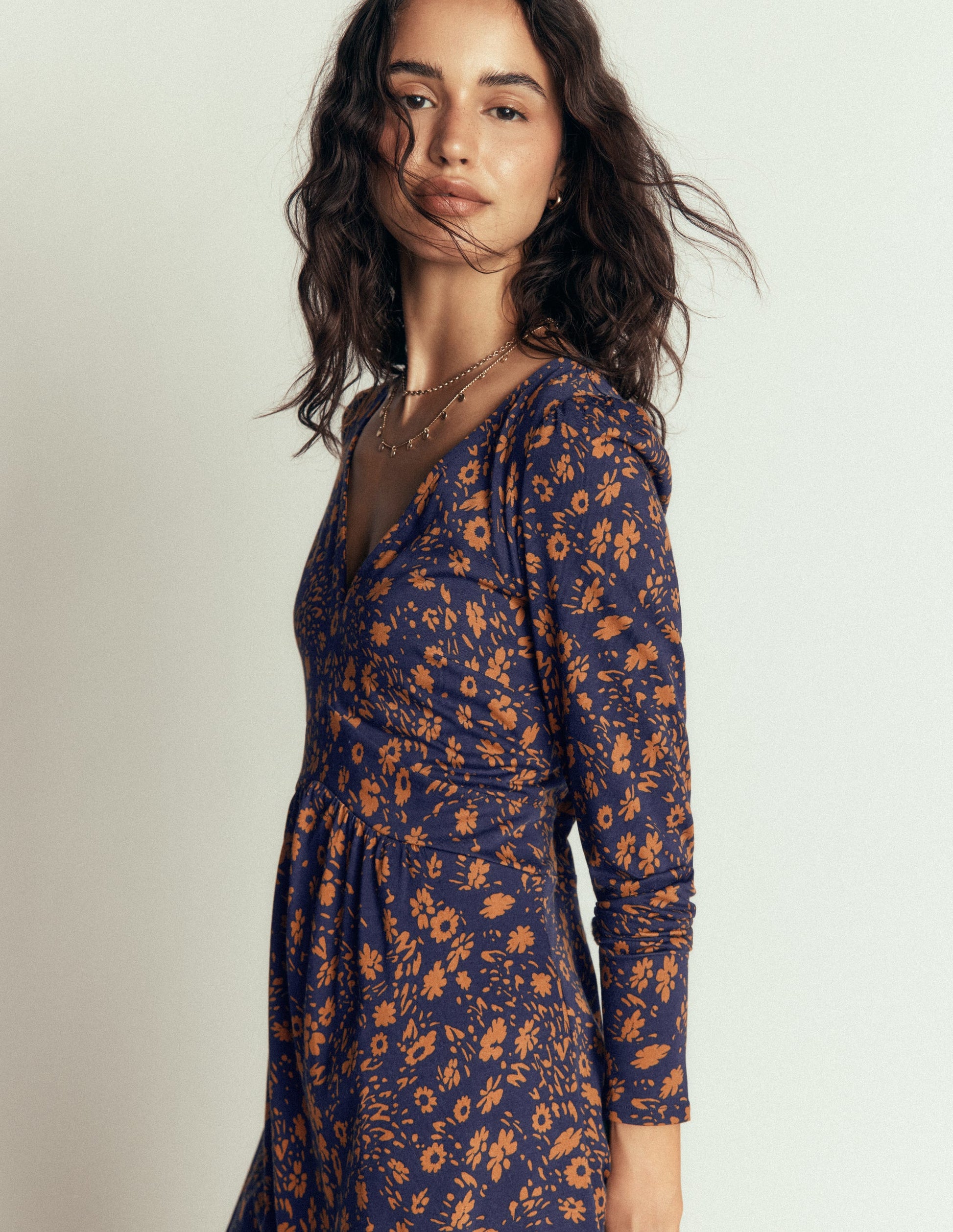 Briony Jersey Short Dress-French Navy, Scattered Flora-5