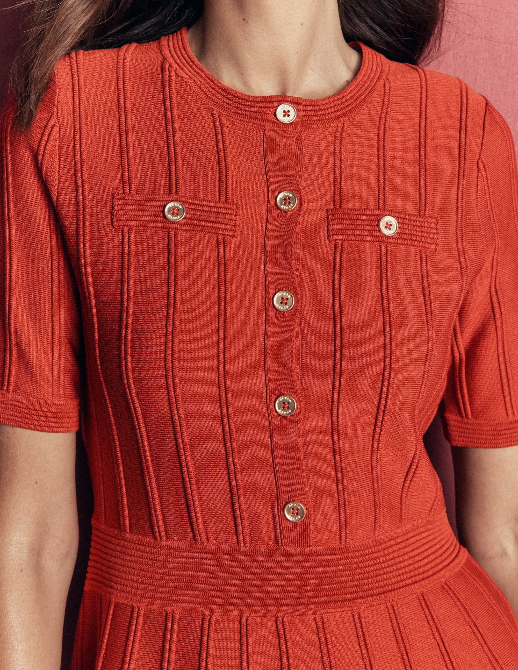 Robe boutonnée sur le devant à surpiqûres-Orange brûlé - Image 2