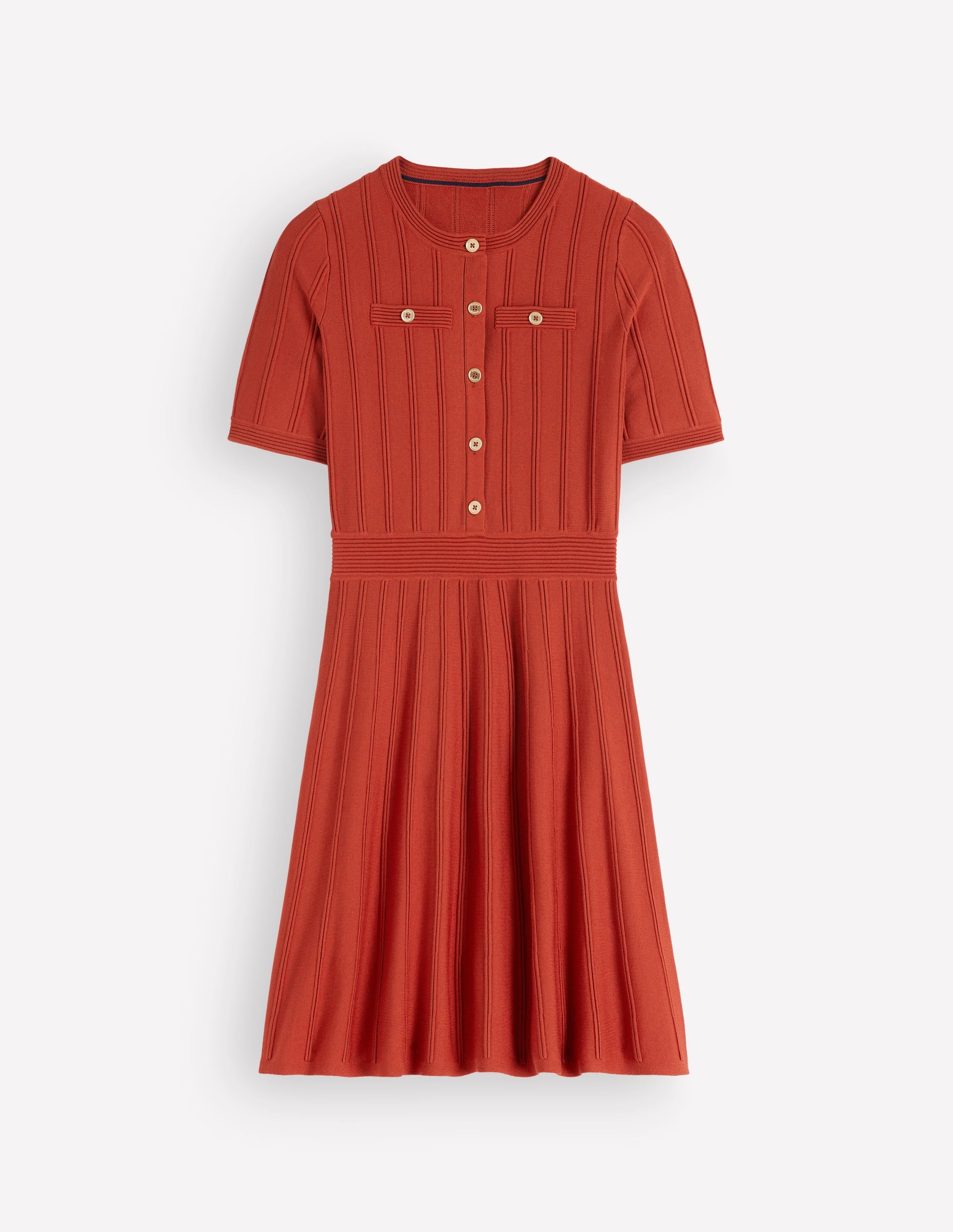 Robe boutonnée sur le devant à surpiqûres-Orange brûlé - Image 6