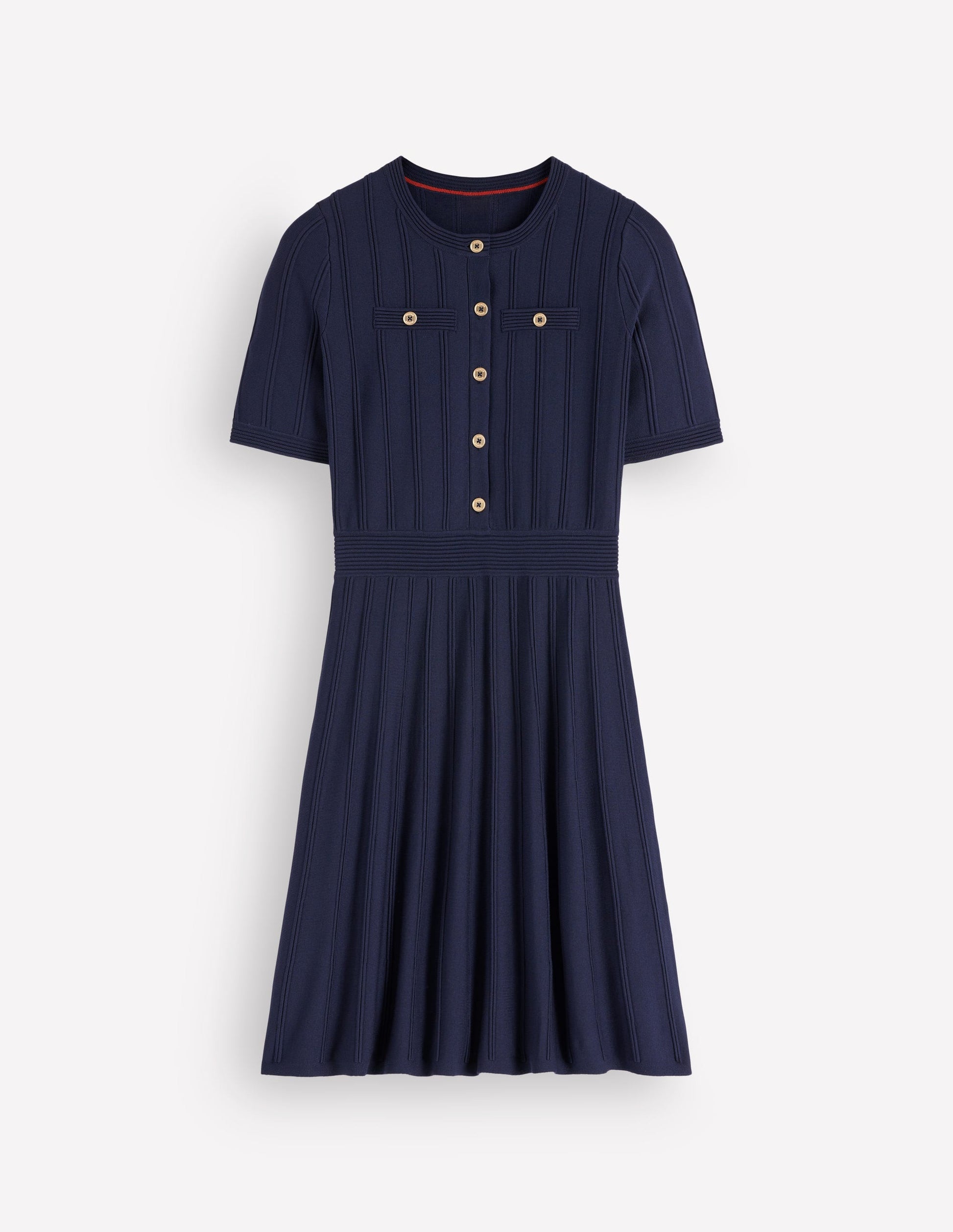 Kleid mit Knopfleiste vorn und Ziernaht-Marineblau-5