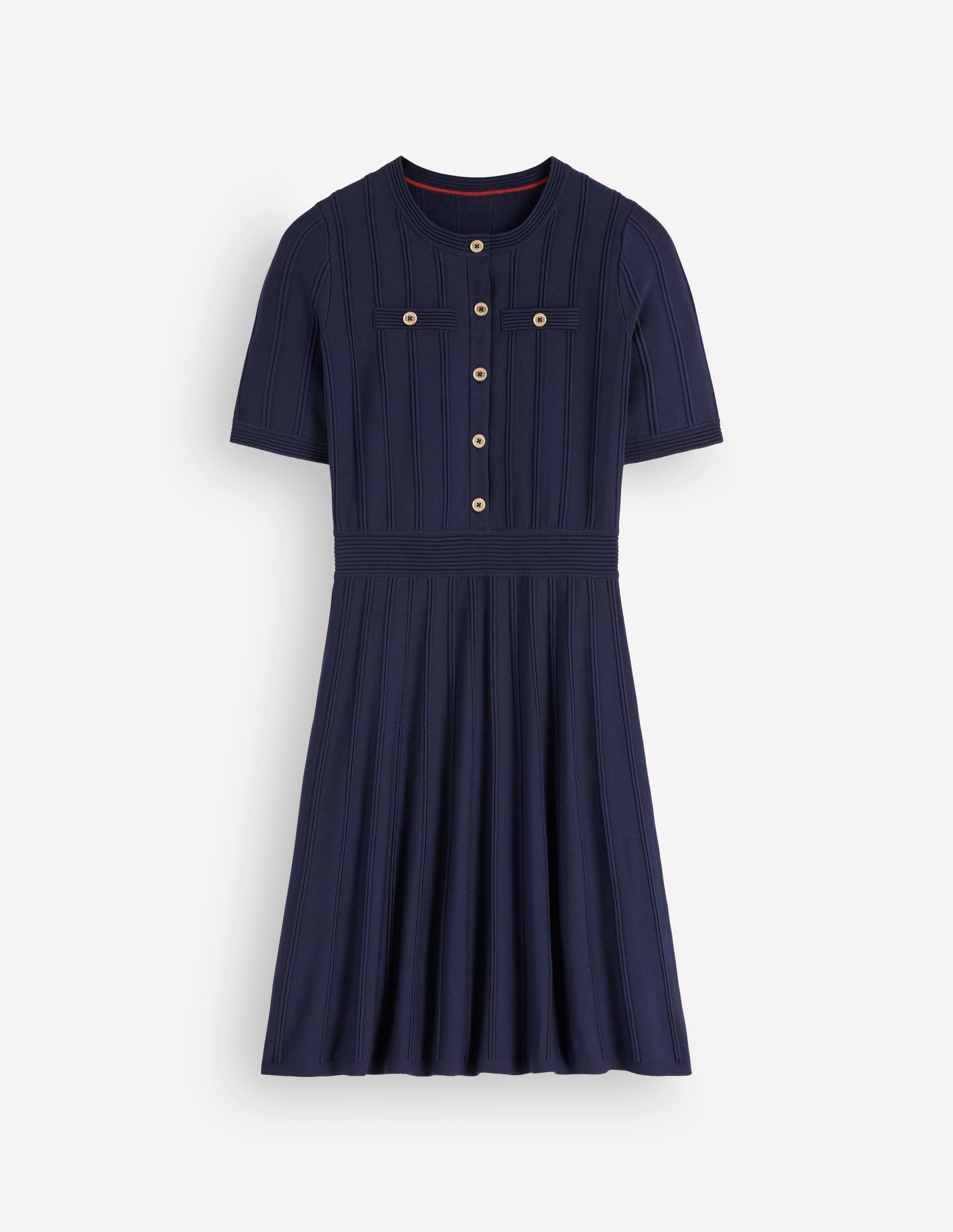 Kleid mit Knopfleiste vorn und Ziernaht-Marineblau - Image 5