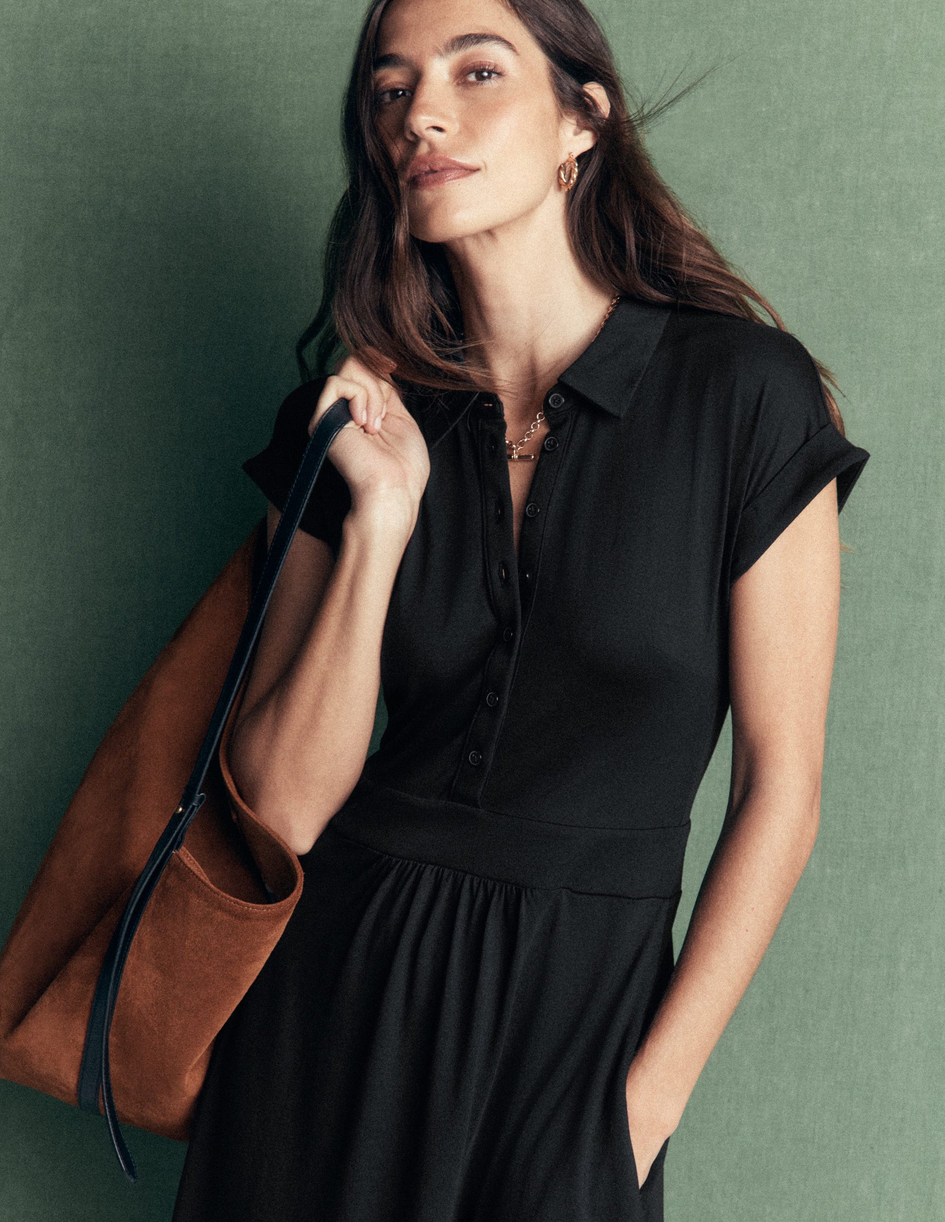 Fae Jersey-Hemdblusenkleid-Schwarz-2