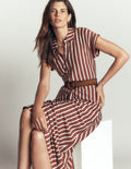 Fae Jersey-Hemdblusenkleid-Braun Streifen