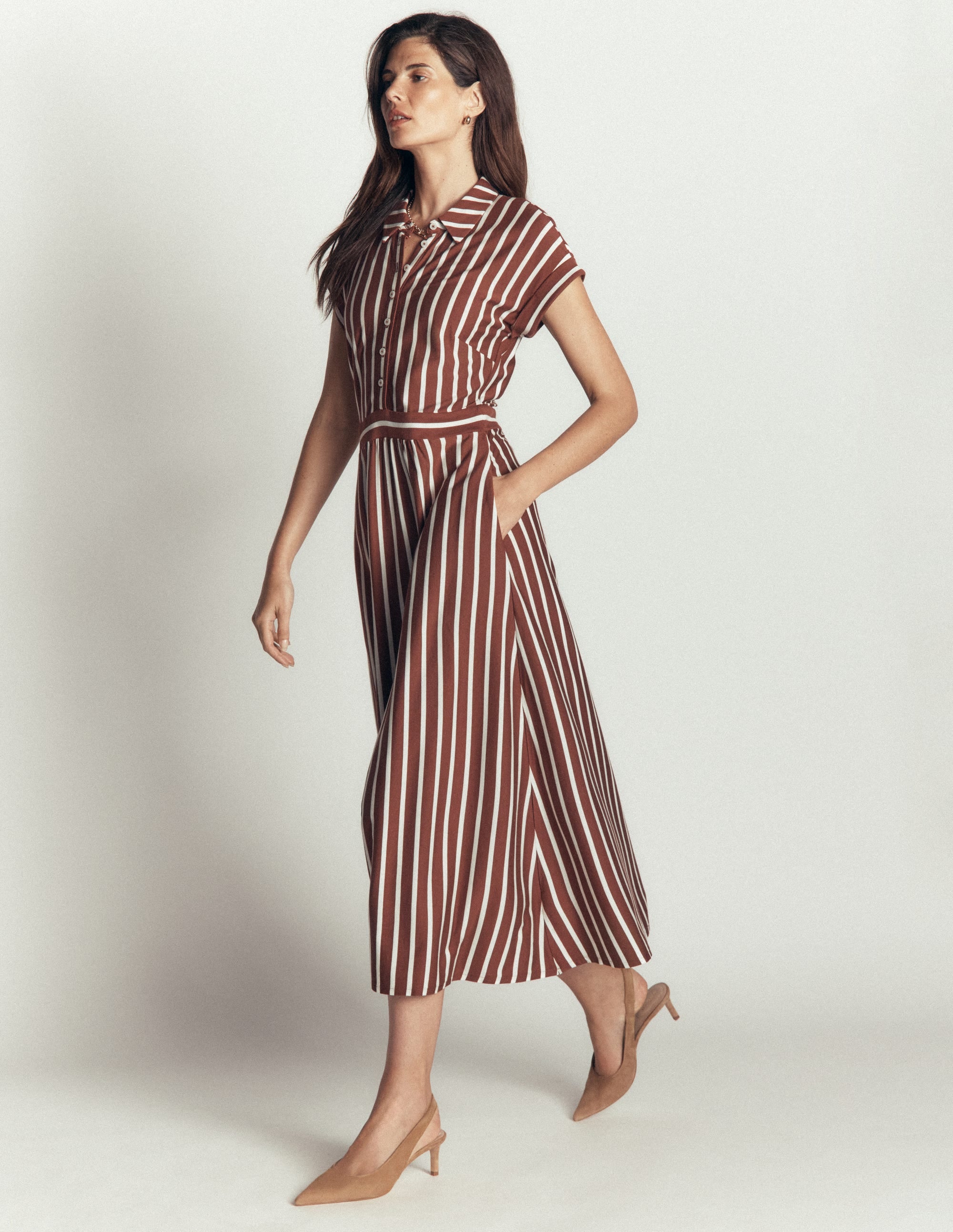 Fae Jersey-Hemdblusenkleid-Braun Streifen - Image 5