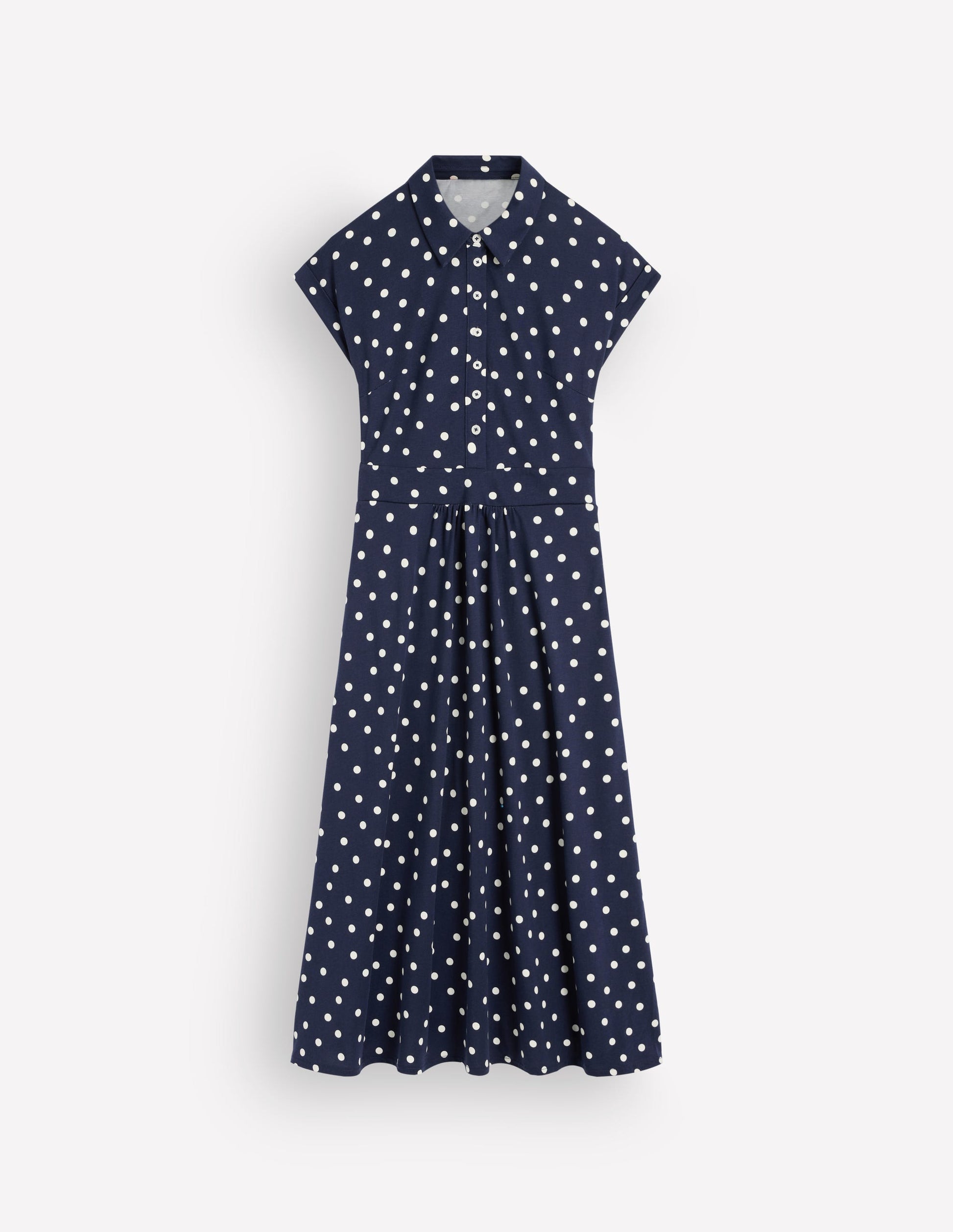 Robe-chemise Fae en jersey-Bleu marine, pois peints espacés-5