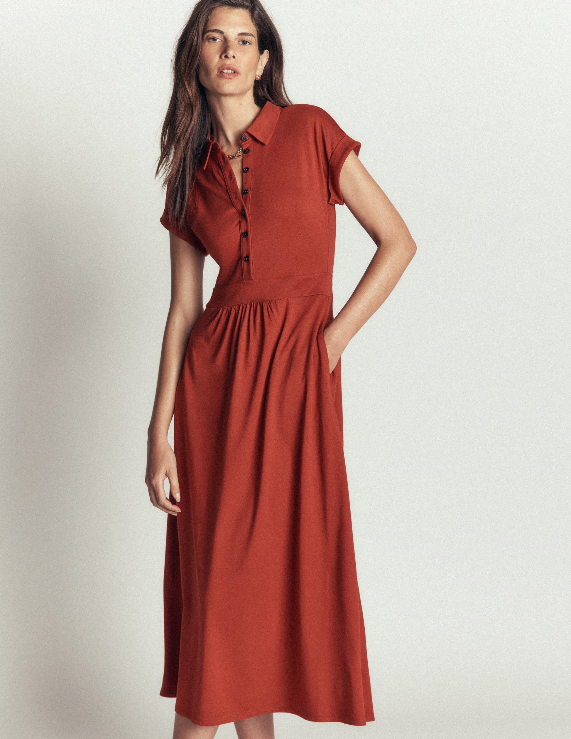 Fae Jersey-Hemdblusenkleid-Braun-Orange-1