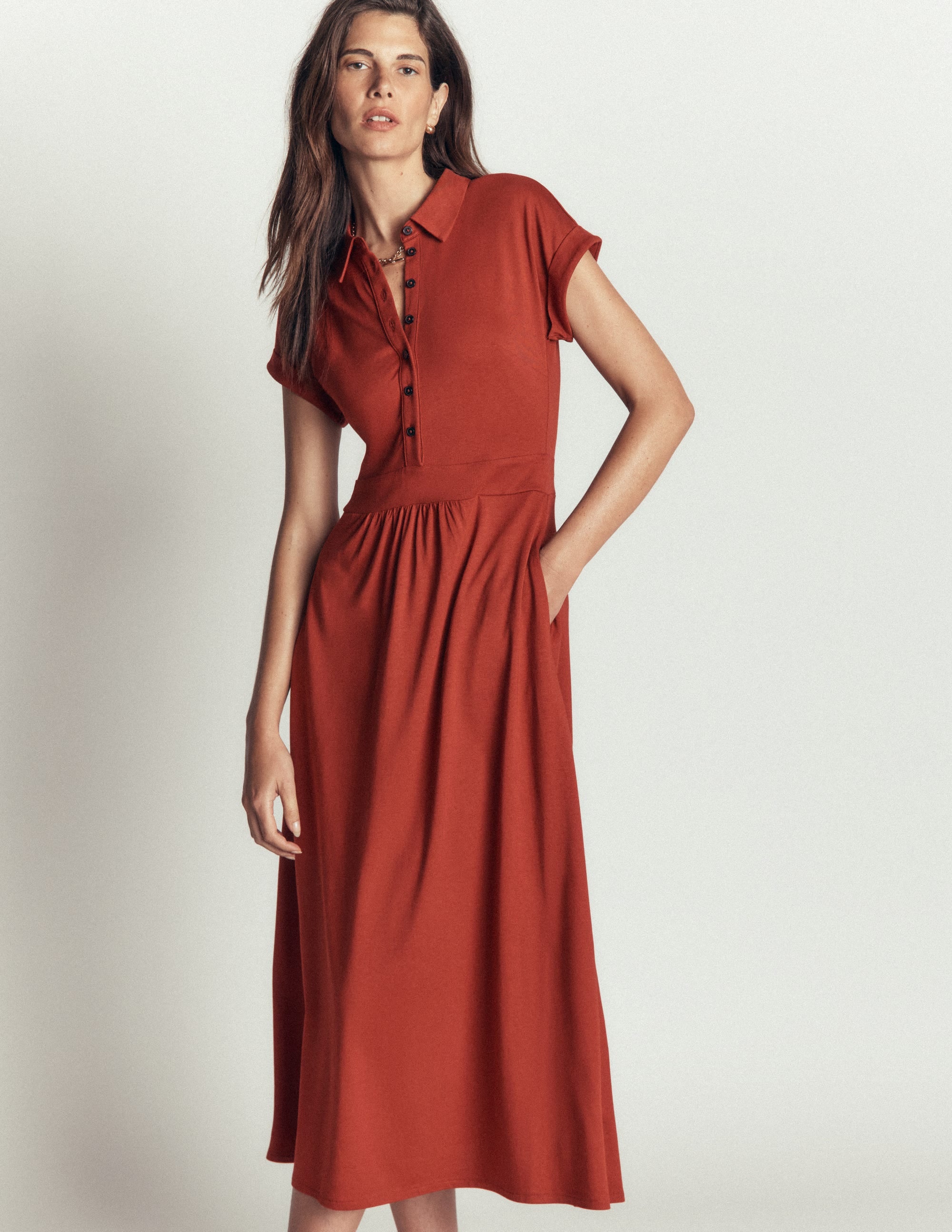 Fae Jersey-Hemdblusenkleid-Braun-Orange - Image 1