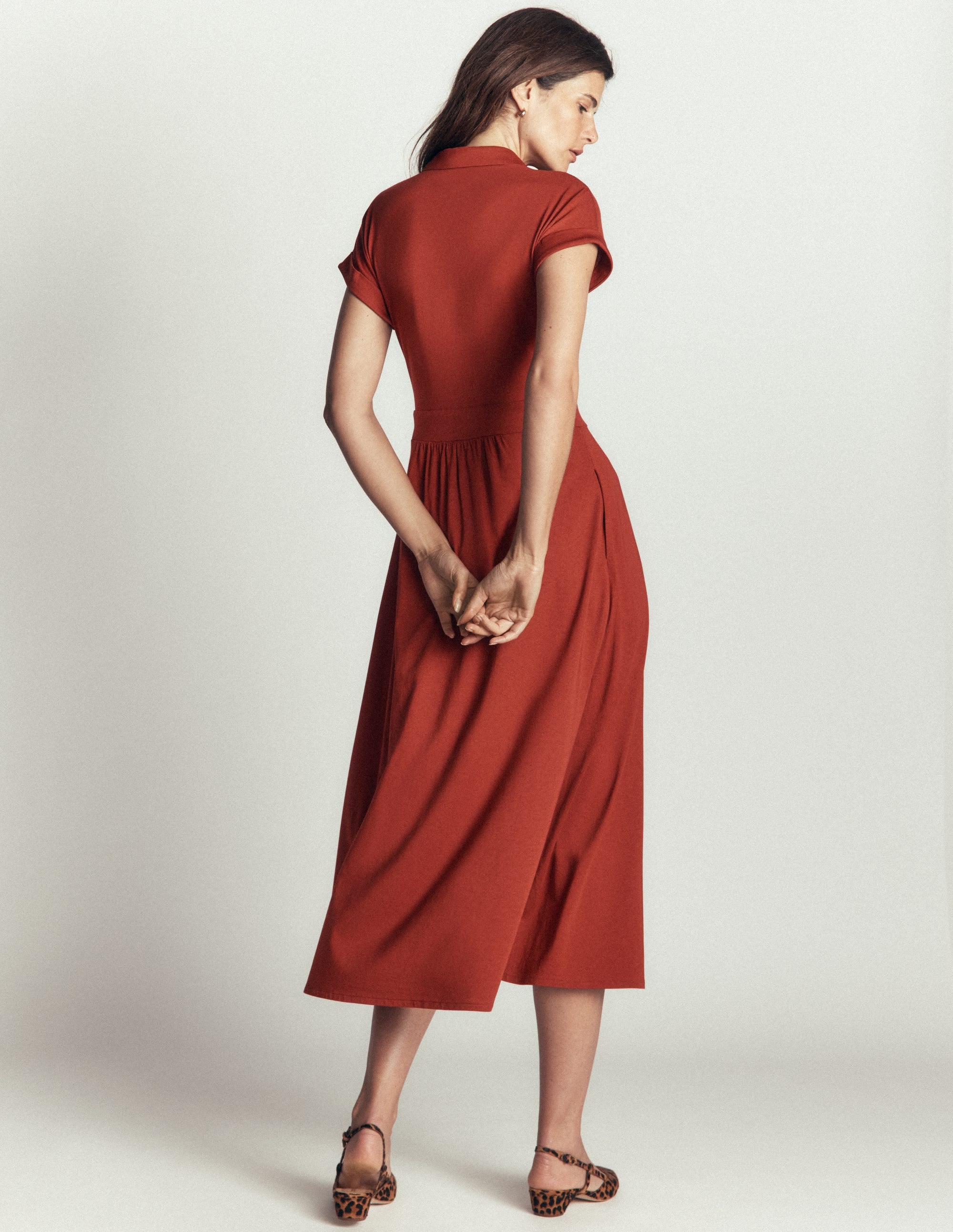 Fae Jersey-Hemdblusenkleid-Braun-Orange - Image 3