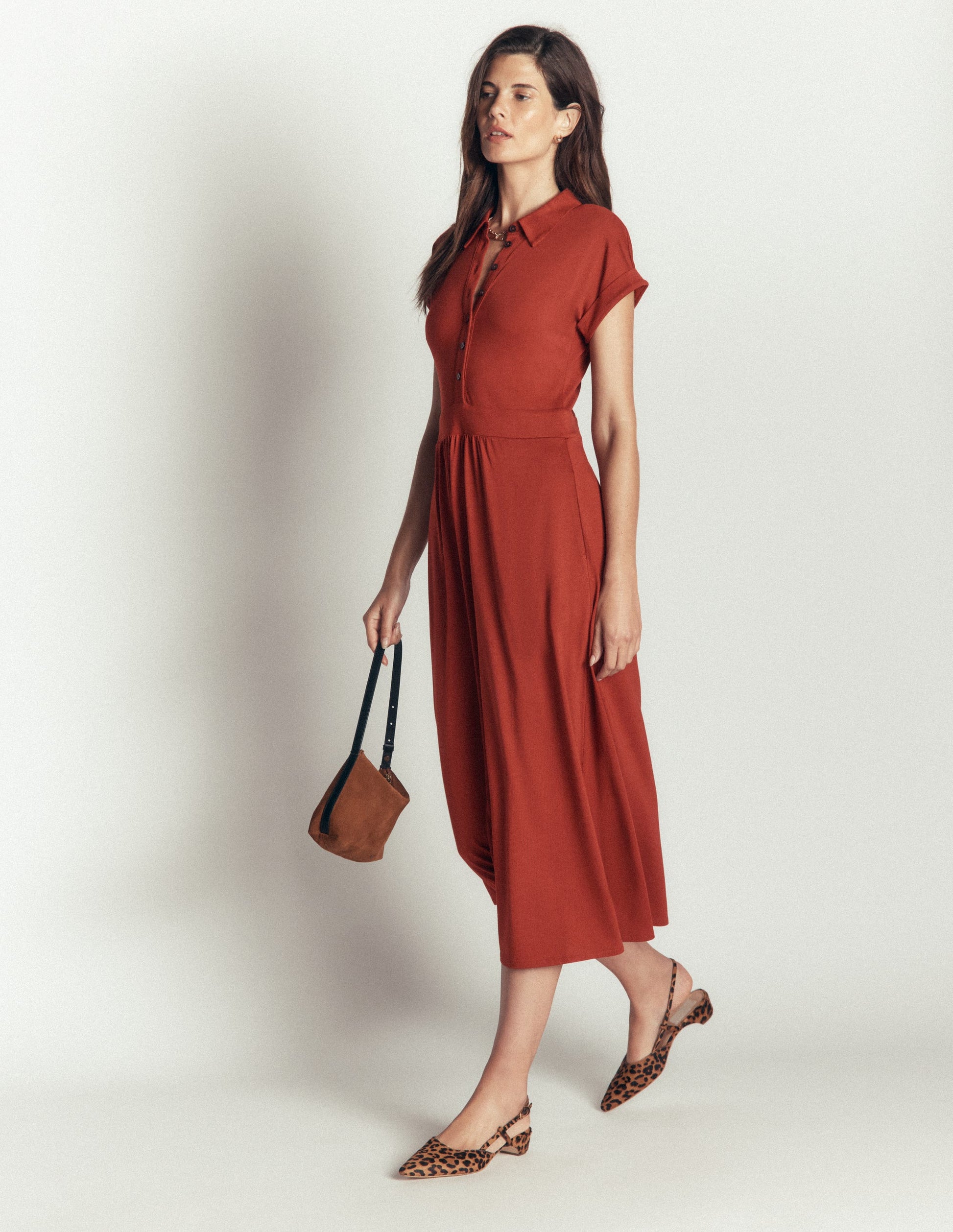 Fae Jersey-Hemdblusenkleid-Braun-Orange-4
