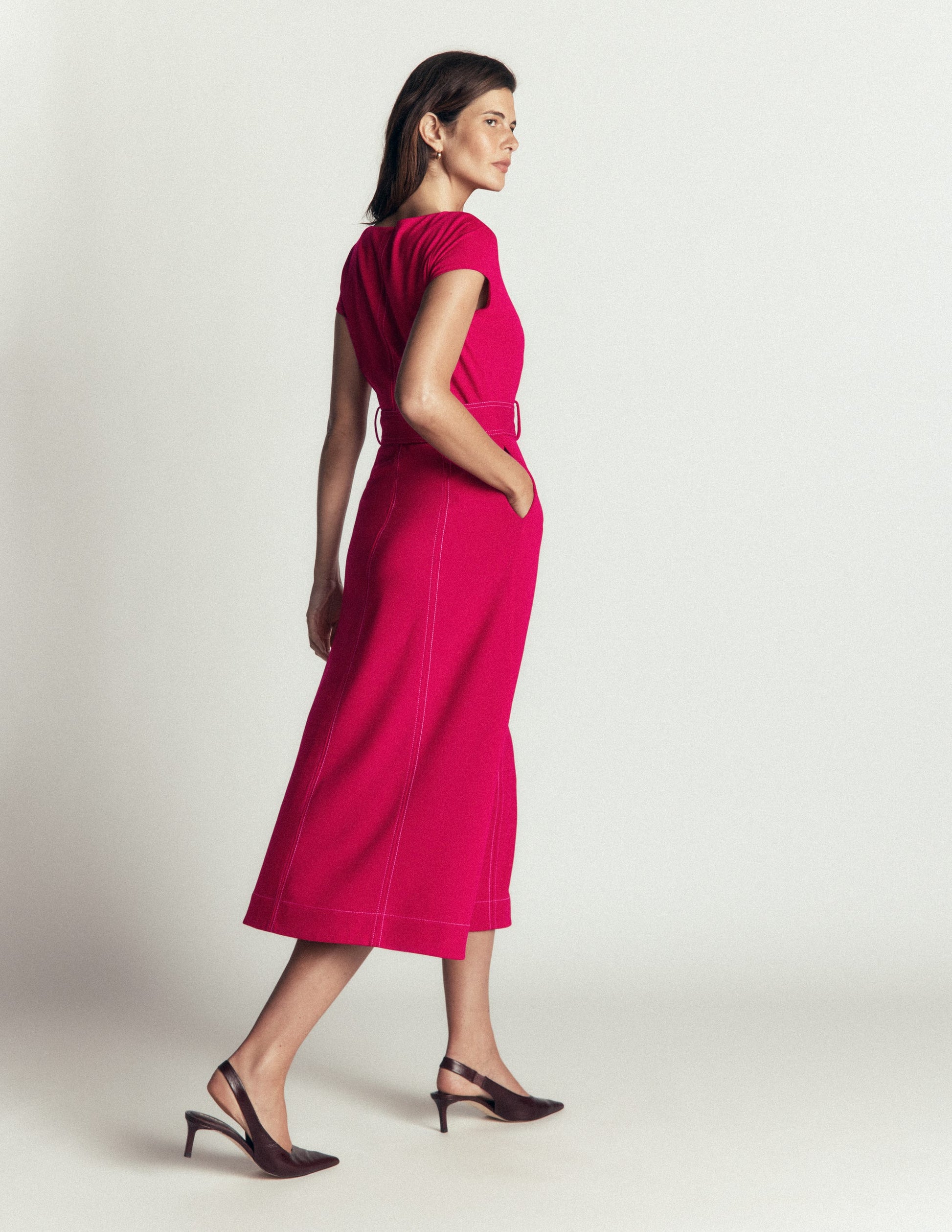 Annet Ponte-Midikleid mit Gürtel-Granatapfel-3