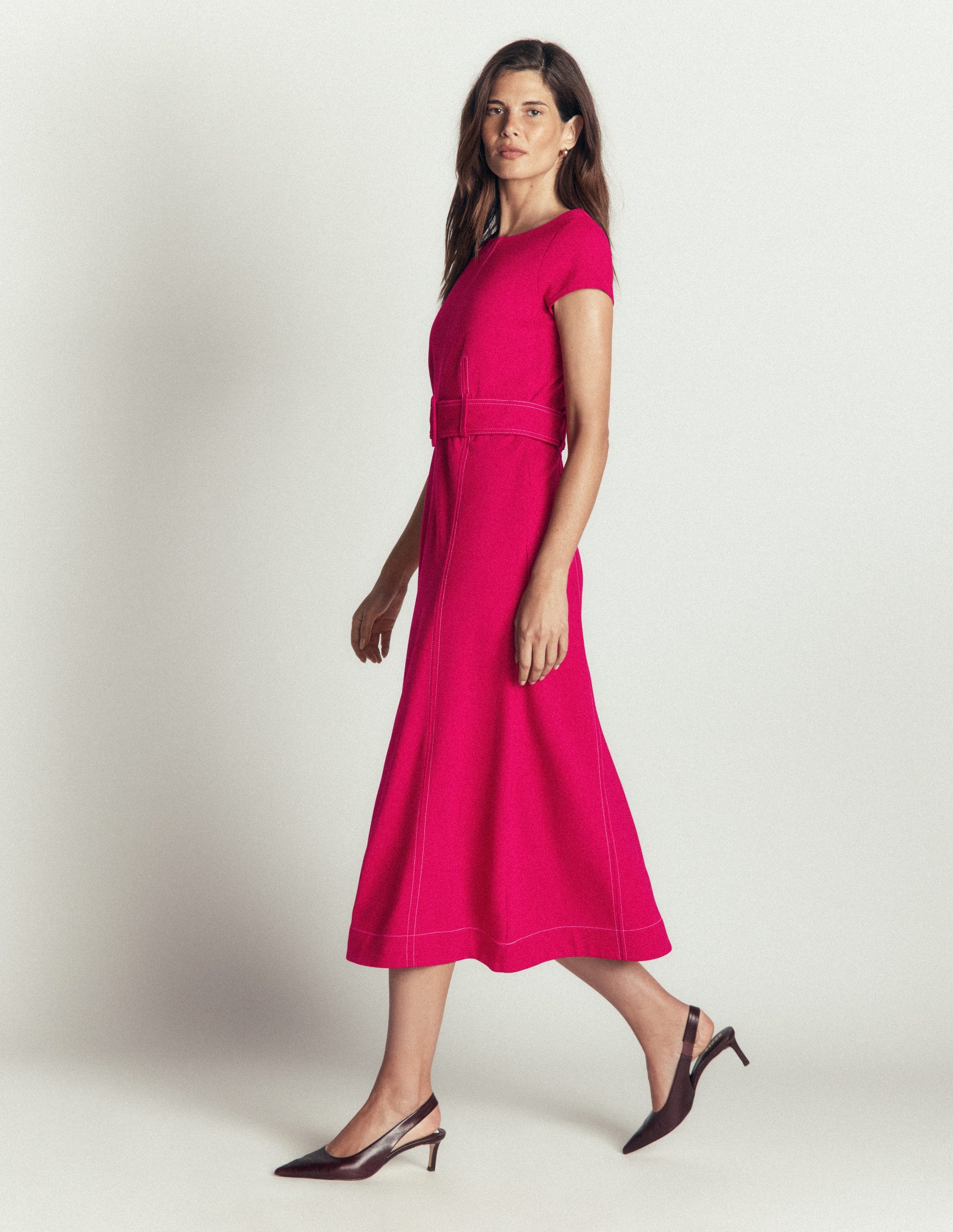 Annet Ponte-Midikleid mit Gürtel-Granatapfel-4