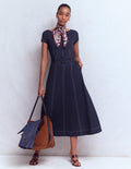 Annet Ponte-Midikleid mit Gürtel-Marineblau