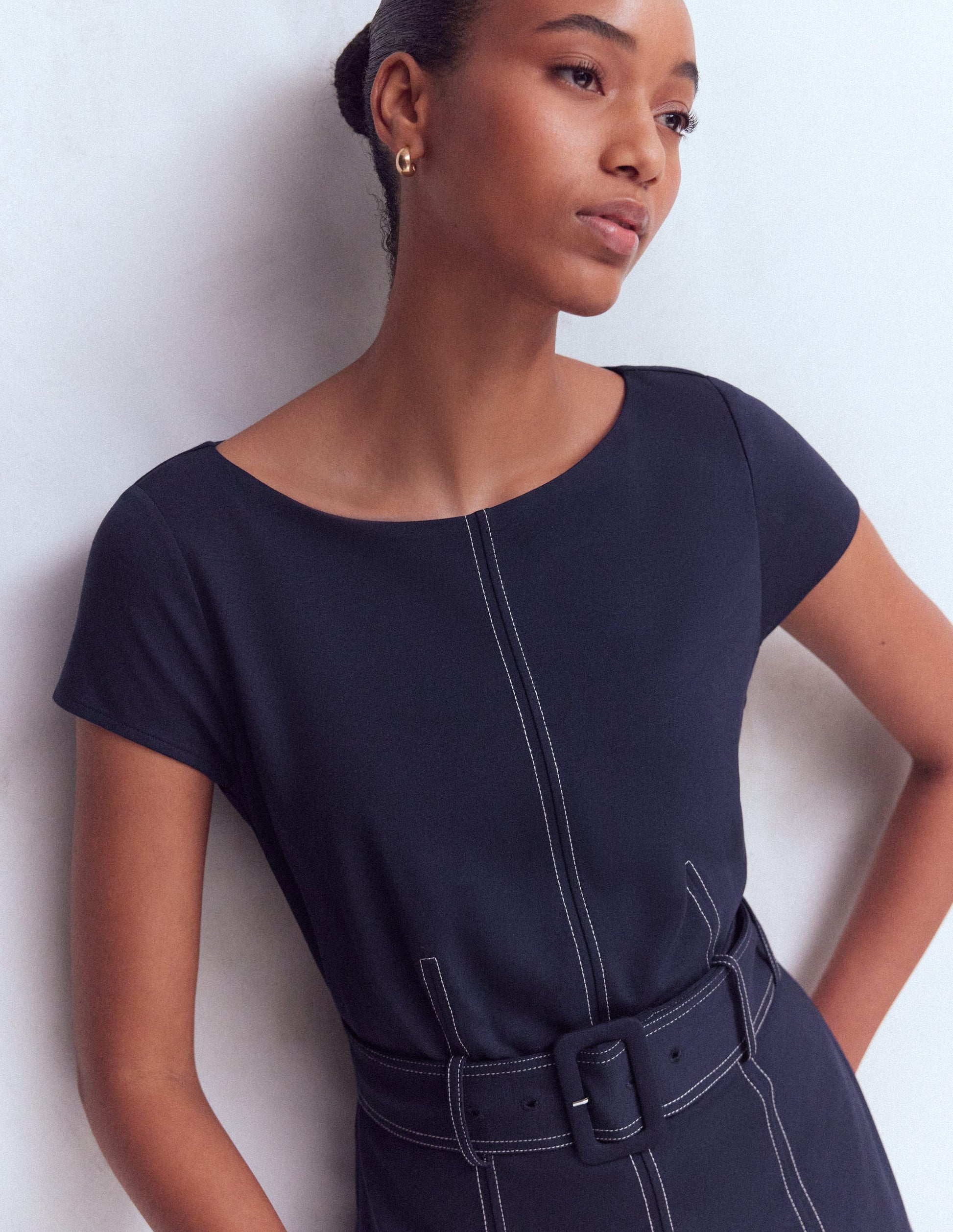 Annet Ponte-Midikleid mit Gürtel-Marineblau-2