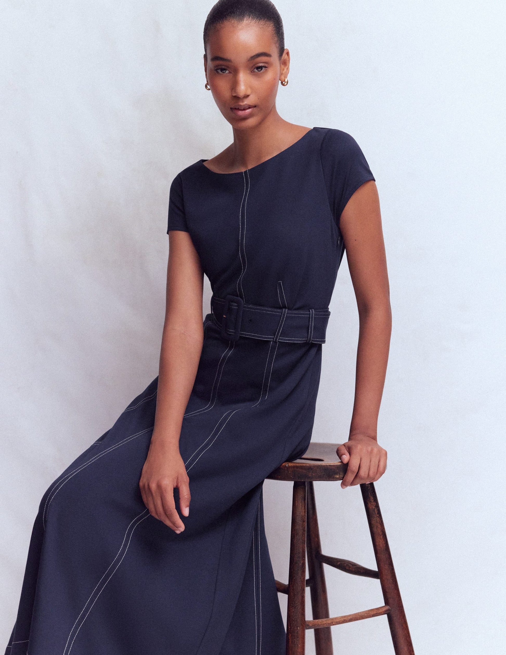 Annet Ponte-Midikleid mit Gürtel-Marineblau-5
