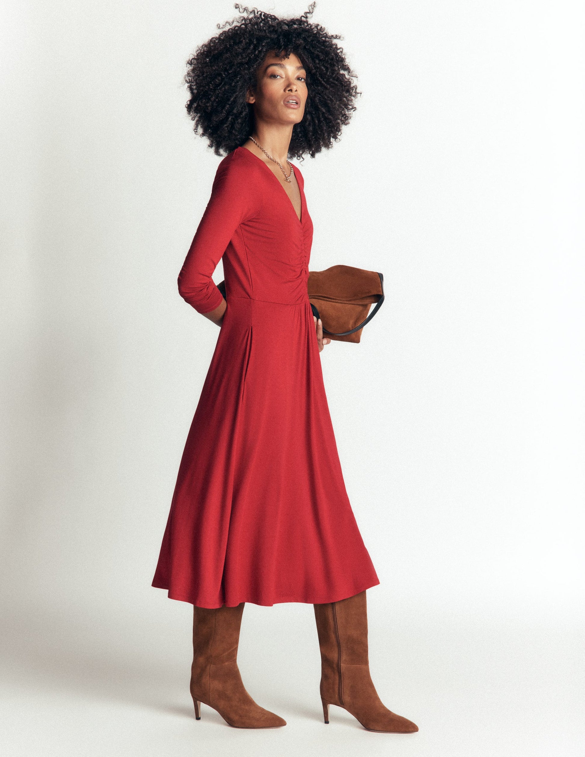 Jasmine Ruched Jersey Dress-Crimson Red-4