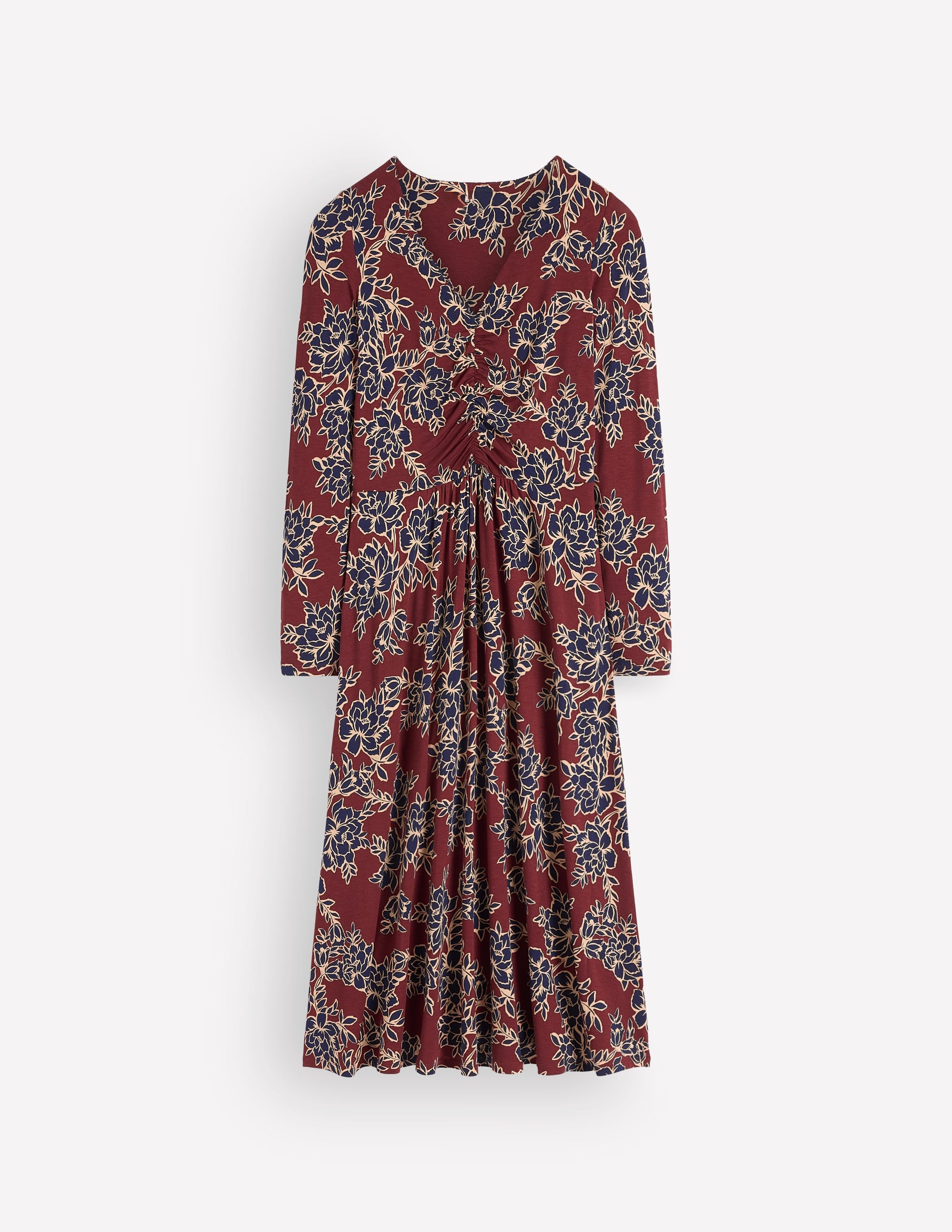 Robe Jasmine froncée en jersey-Chocolat chaud, motif Enchanted Peony - Image 6
