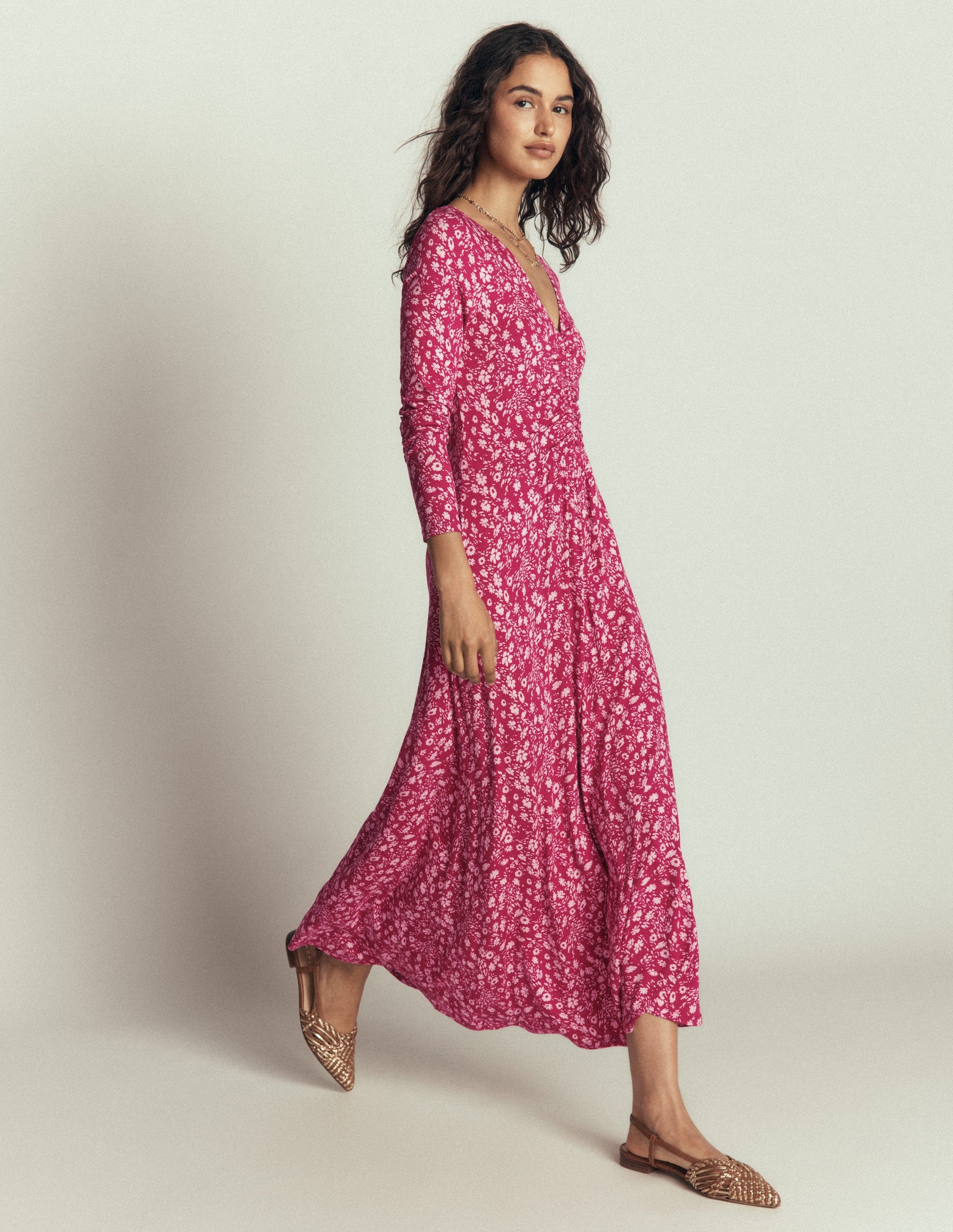 Jasmin Gerafftes Jerseykleid-Süßkirsche, Streublumen-5