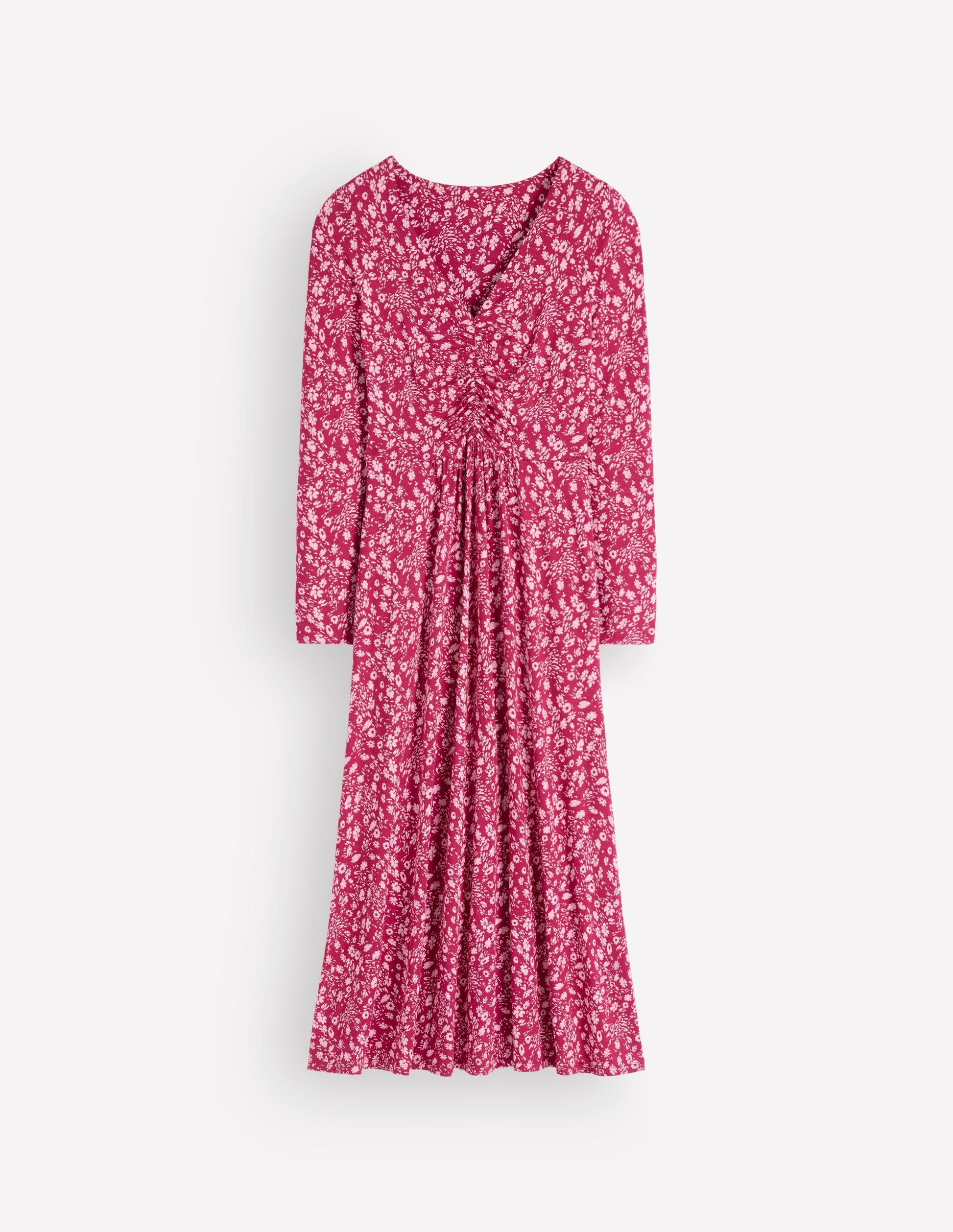 Jasmin Gerafftes Jerseykleid-Süßkirsche, Streublumen-7
