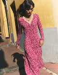 Jasmin Gerafftes Jerseykleid-Süßkirsche, Streublumen