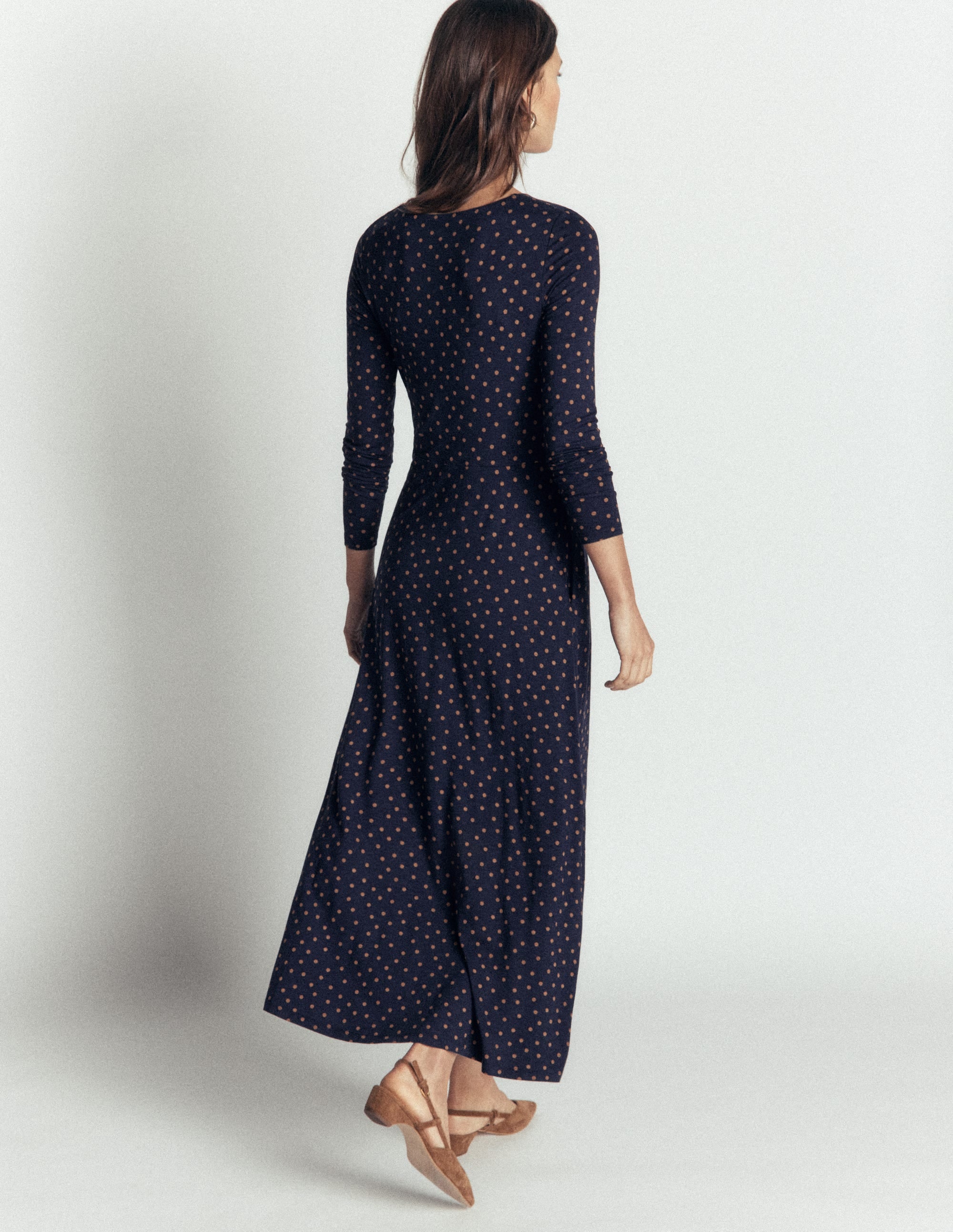 Jasmine Ruched Jersey Dress-French Navy, Painted Dot Space - Image 3