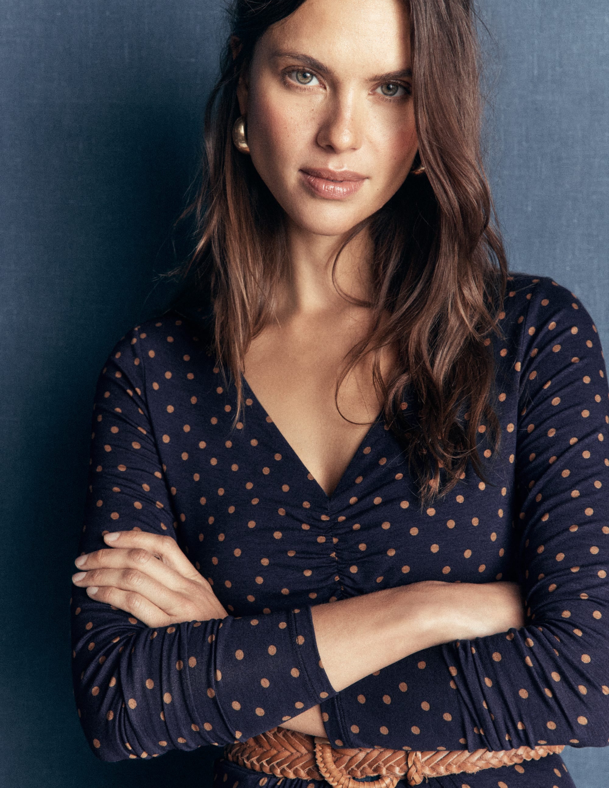 Jasmine Ruched Jersey Dress-French Navy, Painted Dot Space - Image 5
