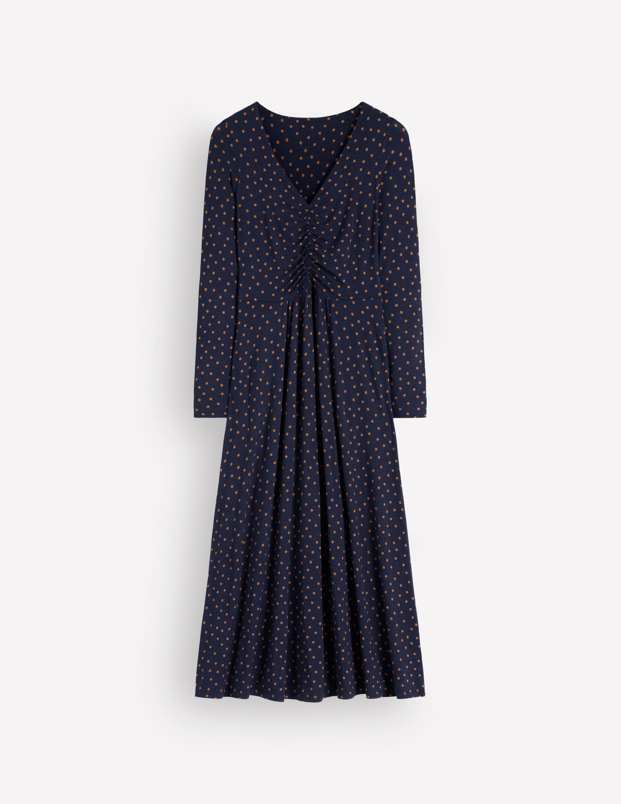 Jasmin Gerafftes Jerseykleid-Französisches Marineblau, Gemalte Tupfen - Image 6
