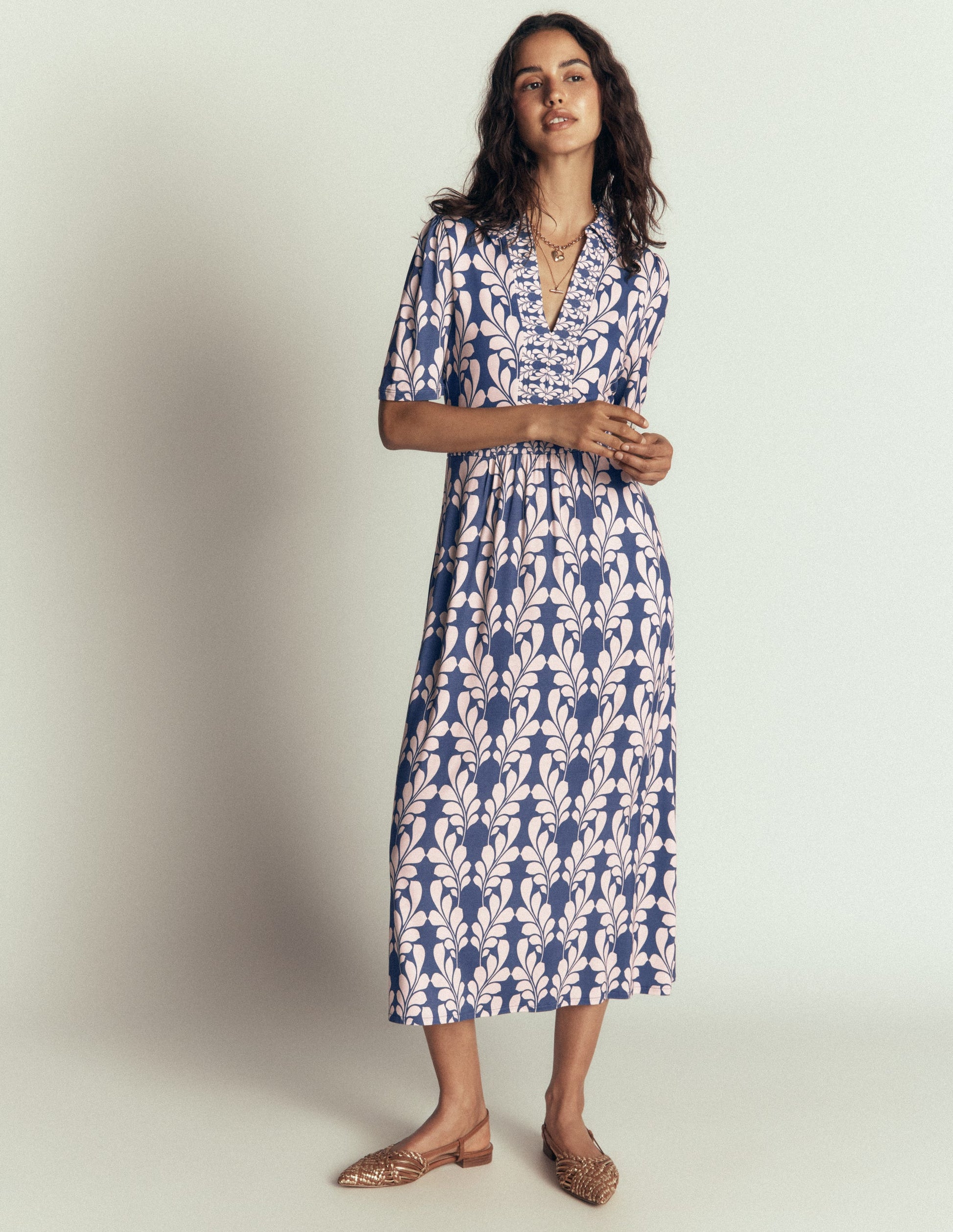 Heidi Jersey Midi Tea Dress-Denim Blue, Delicate Trail-4