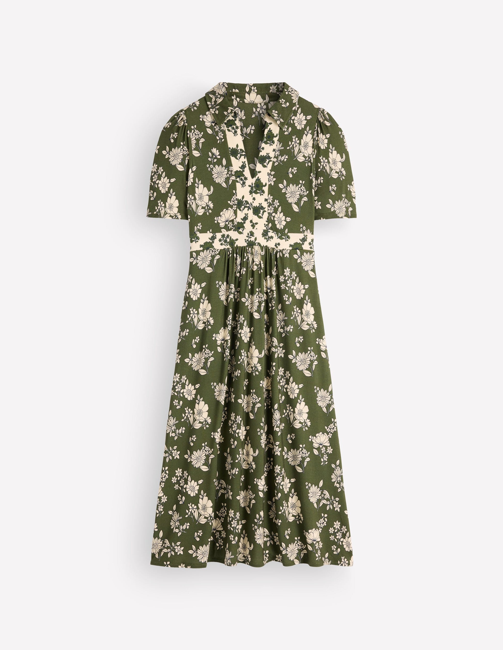 Heidi Midi-Teekleid aus Jersey-Schnittlauch, Blumenfeld-8