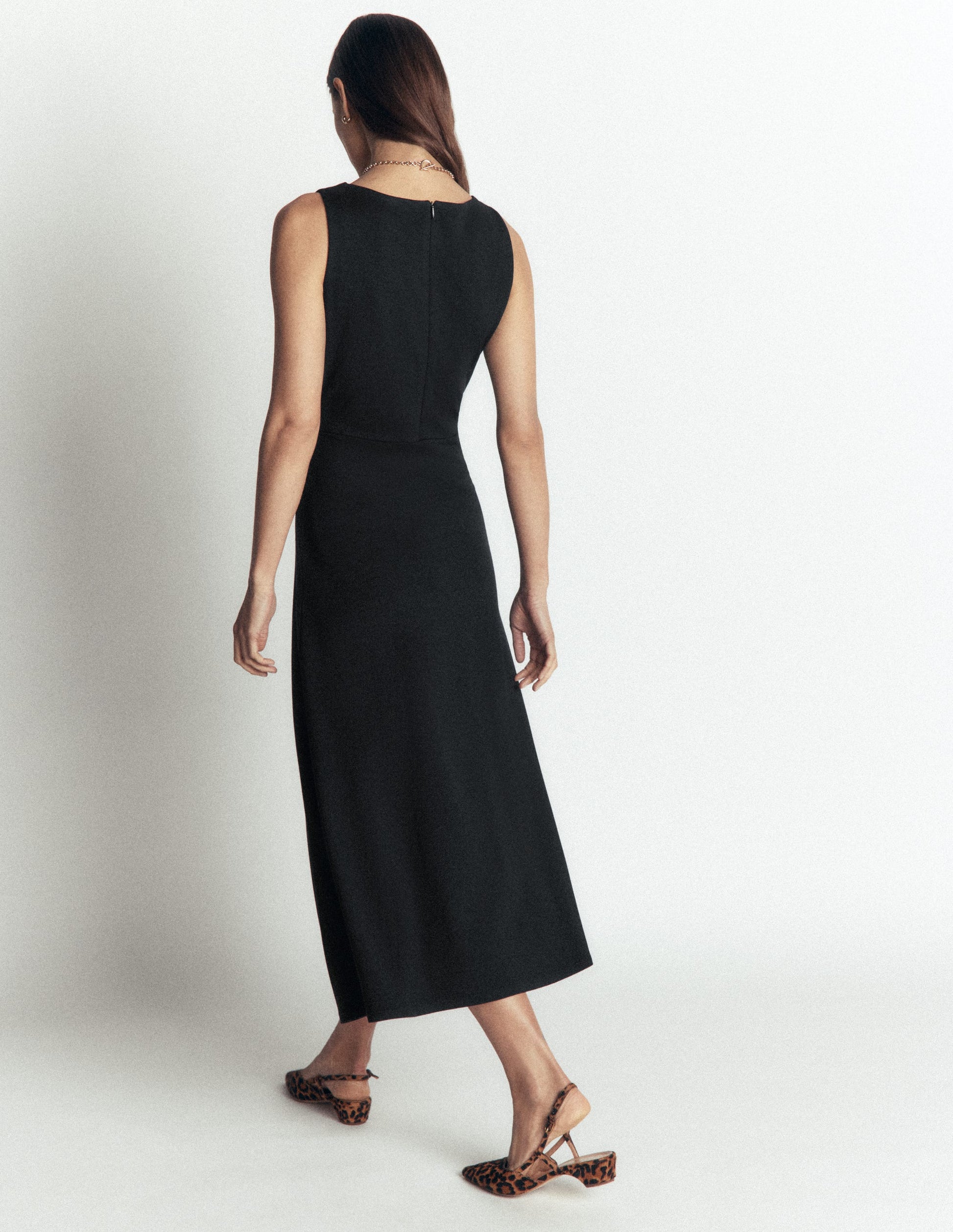 Robe midi asymétrique en point de Rome-Noir-3