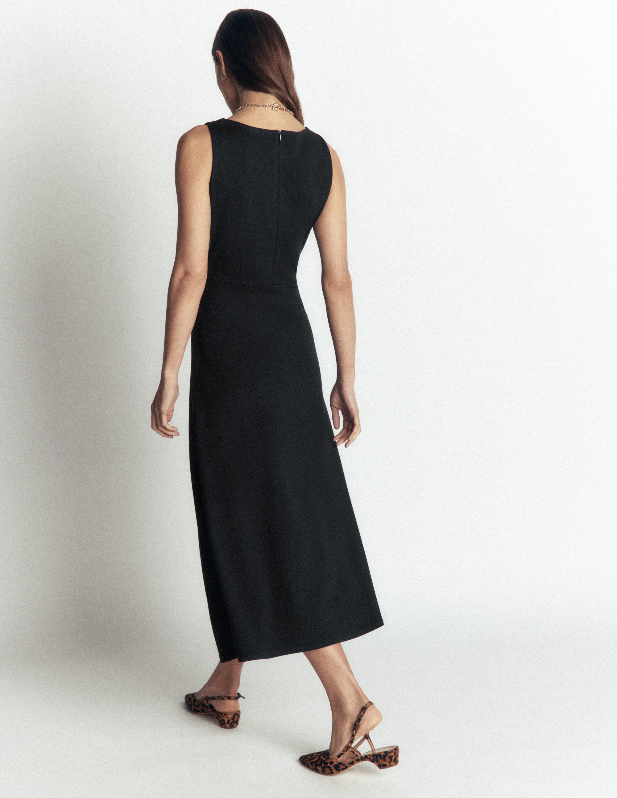 Robe midi asymétrique en point de Rome-Noir - Image 3