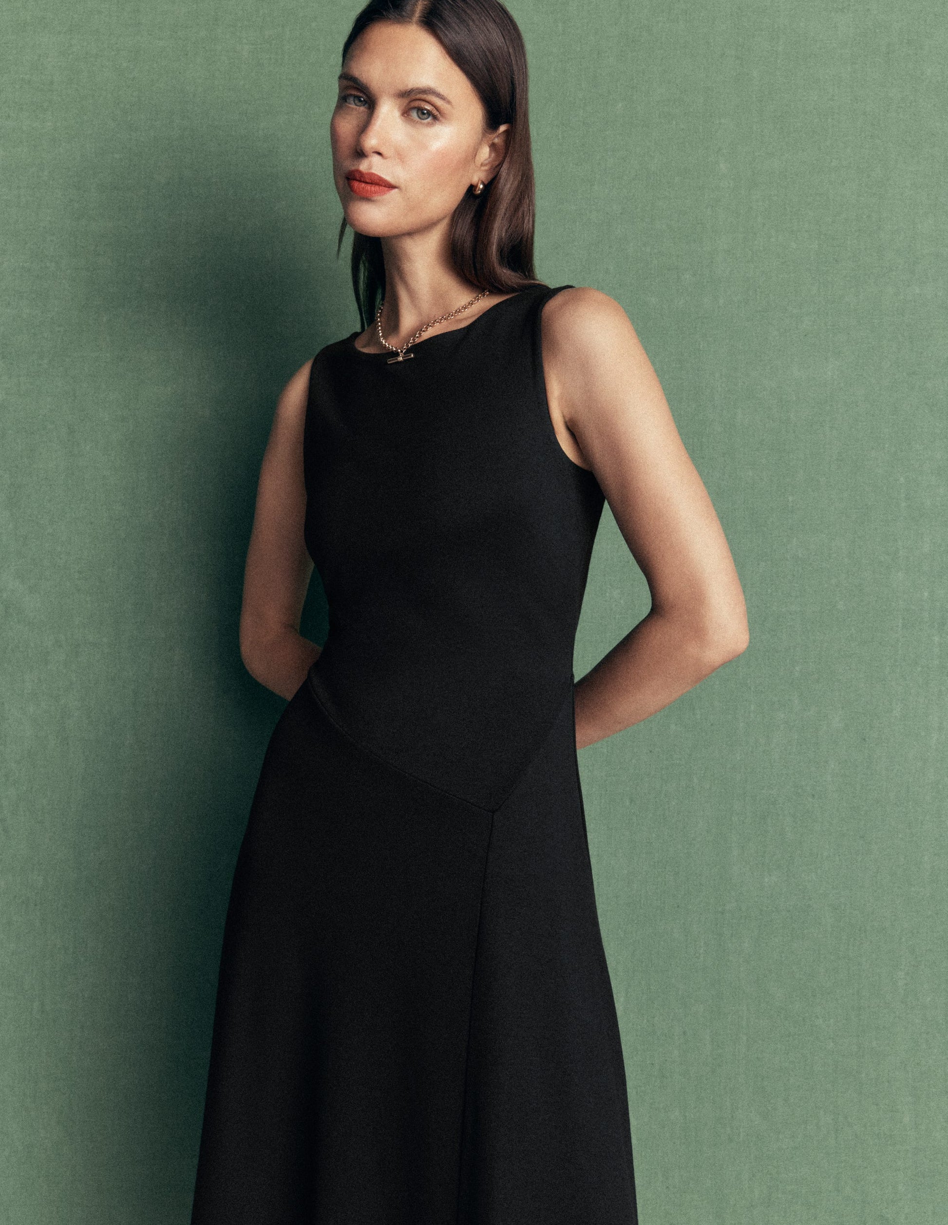 Robe midi asymétrique en point de Rome-Noir-5