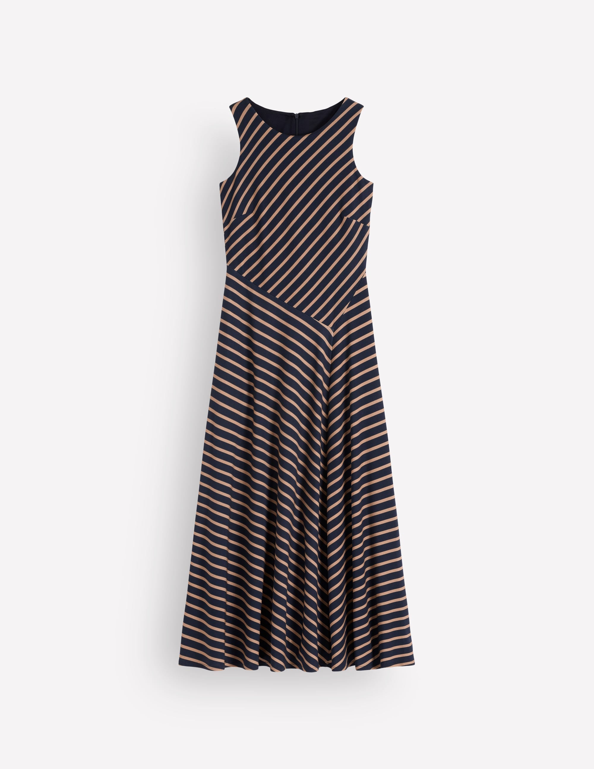 Robe midi asymétrique en point de Rome-Rayé bleu marine et camel - Image 7