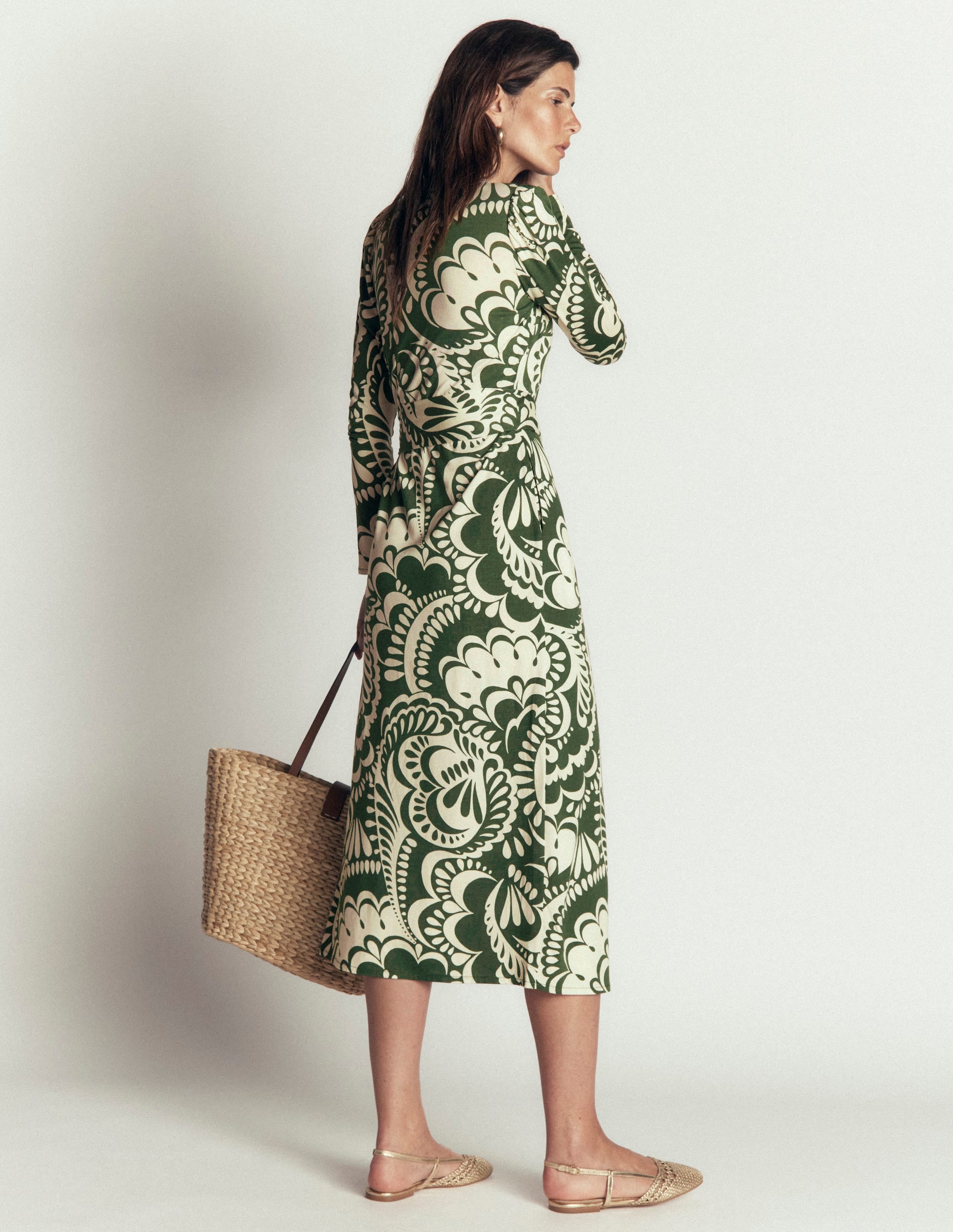 Robe midi colonne Honor en jersey-Ciboulette, motif Flourishing Medley - Image 3