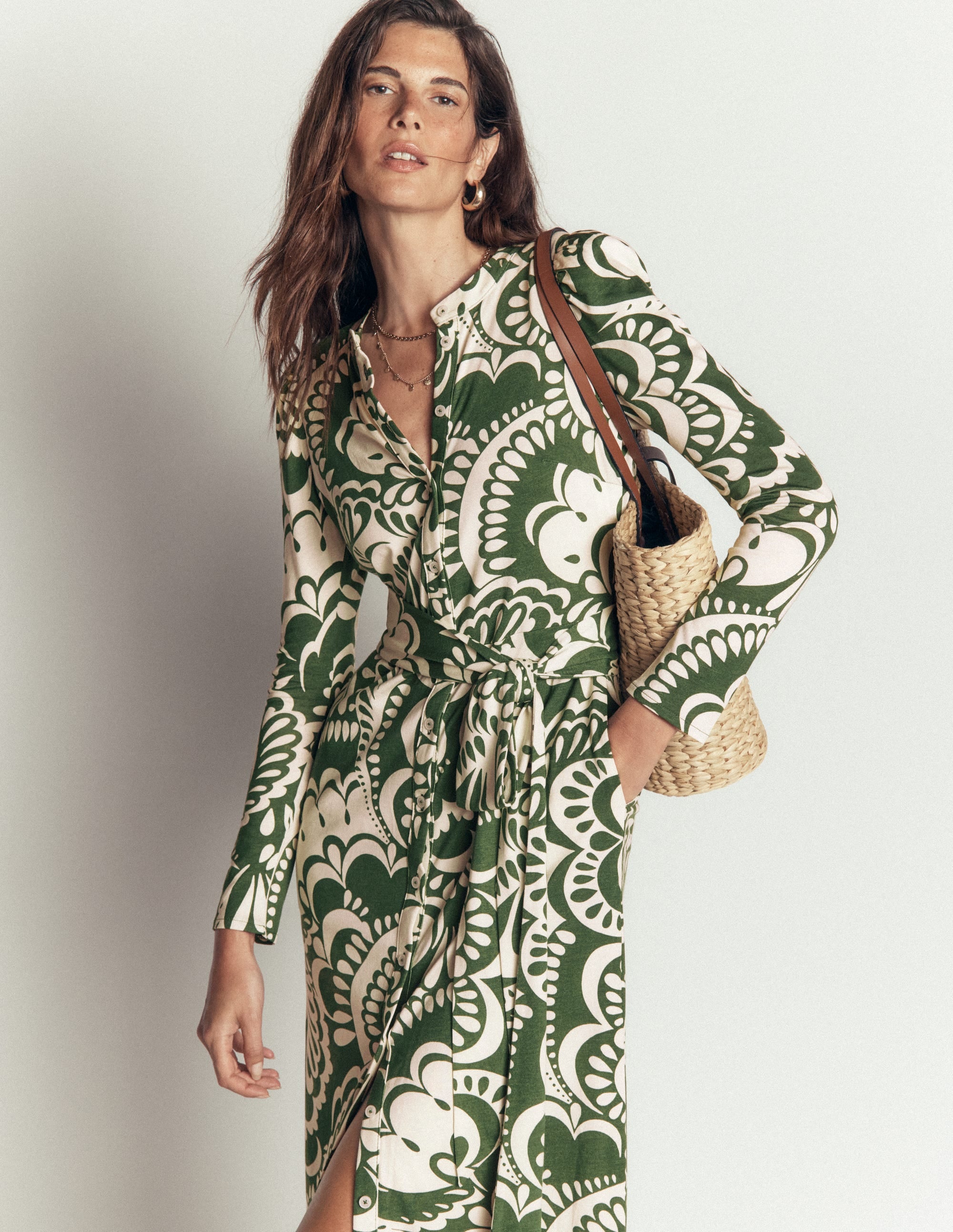 Honor Säulen-Midikleid aus Jersey-Schnittlauch, Blühendes Medley - Image 1