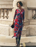 Robe midi colonne Honor en jersey-Rouge pourpre, motif Forest Breeze