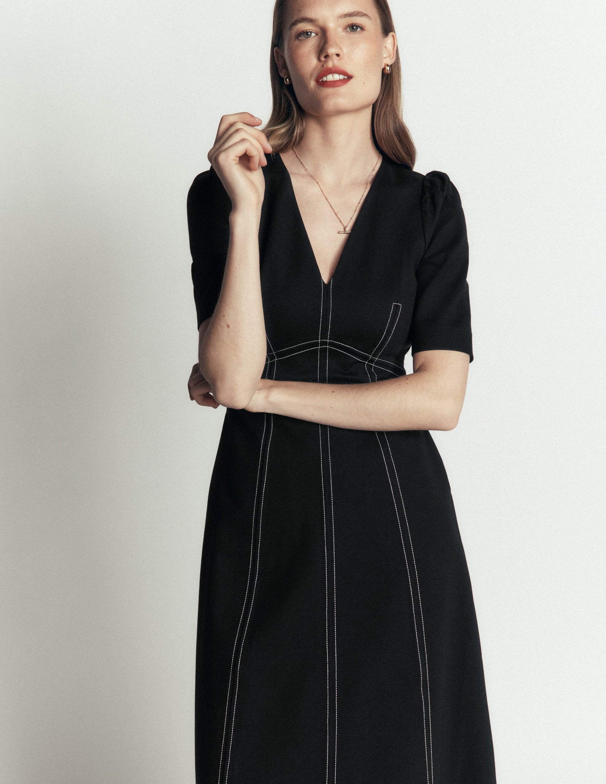 Ponte-Midikleid mit Puffärmeln-Schwarz-2