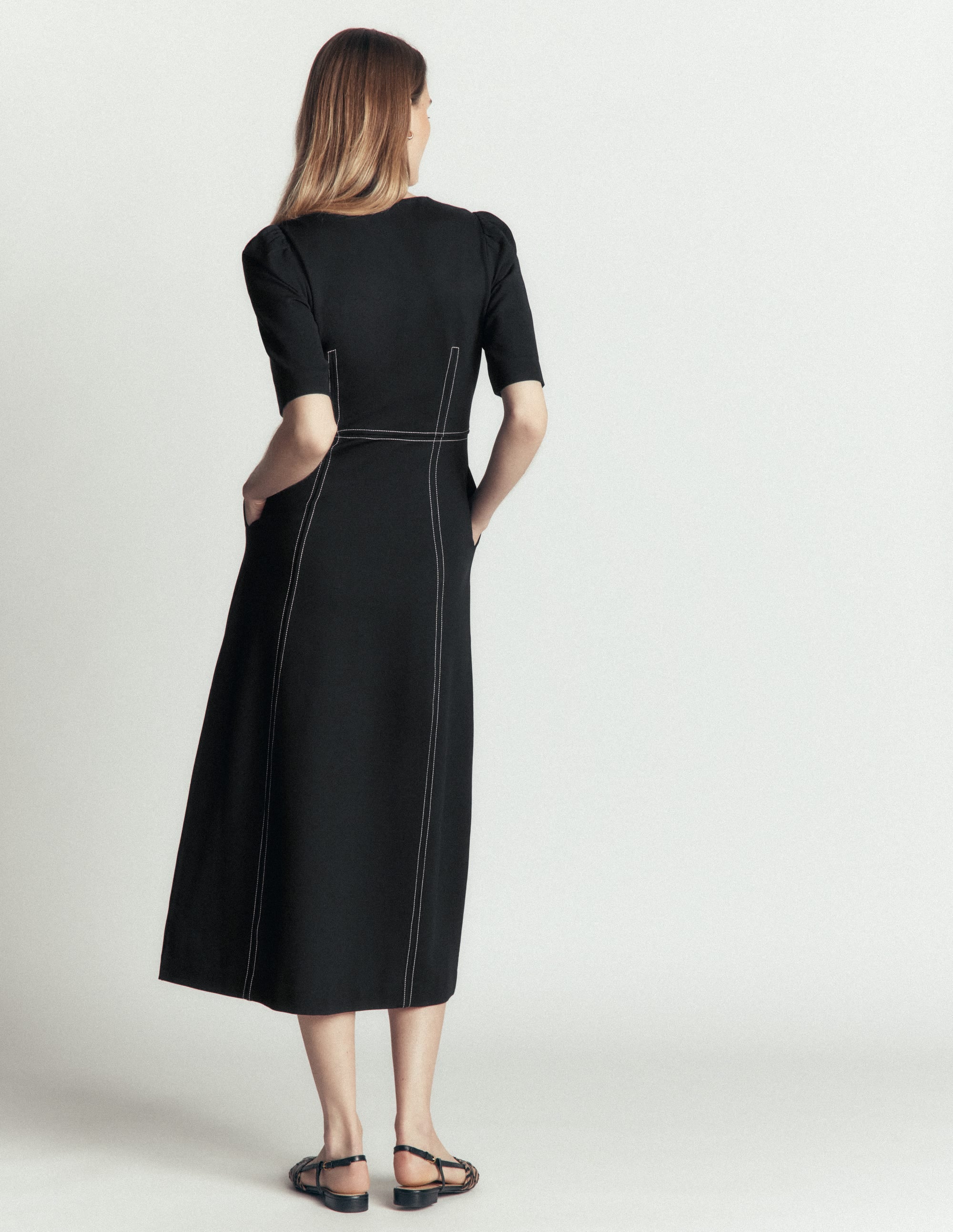 Ponte-Midikleid mit Puffärmeln-Schwarz - Image 3