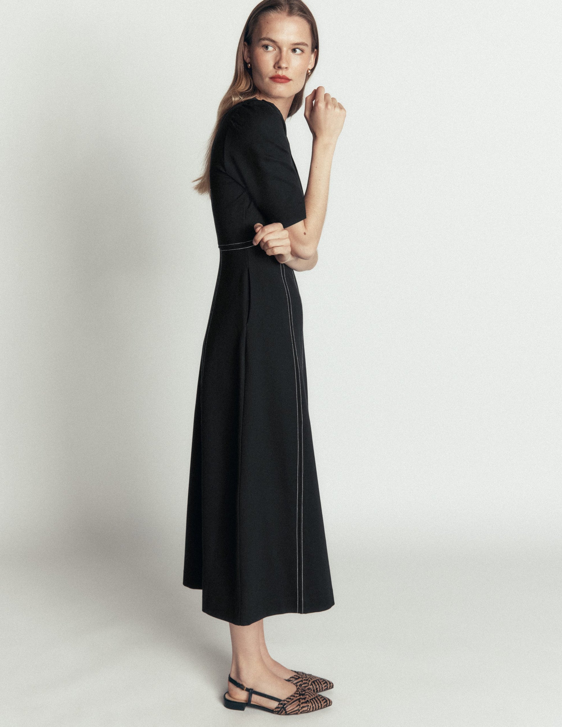 Ponte-Midikleid mit Puffärmeln-Schwarz-4