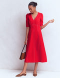 Ponte-Midikleid mit Puffärmeln-Merida-Rot