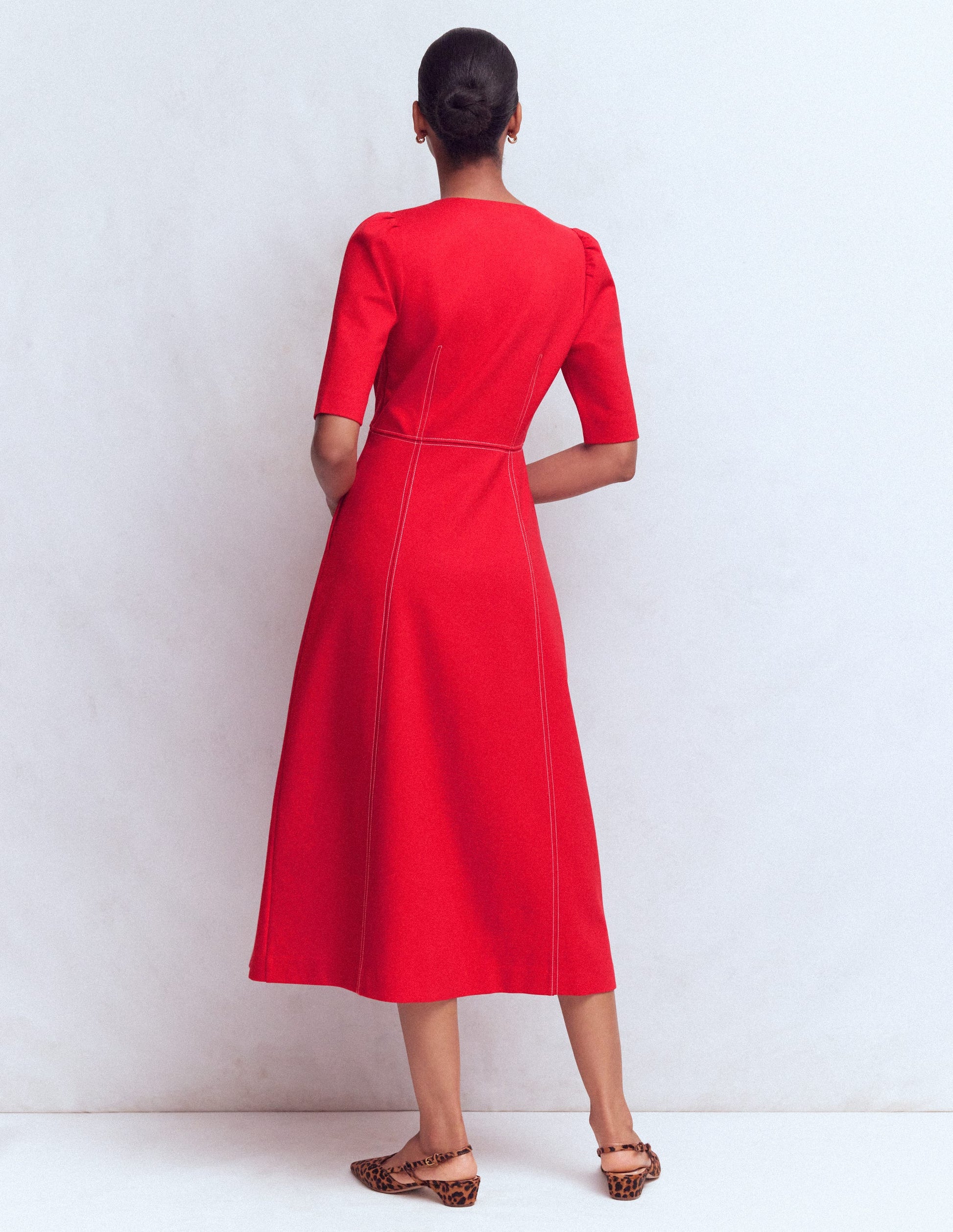 Ponte-Midikleid mit Puffärmeln-Merida-Rot-3