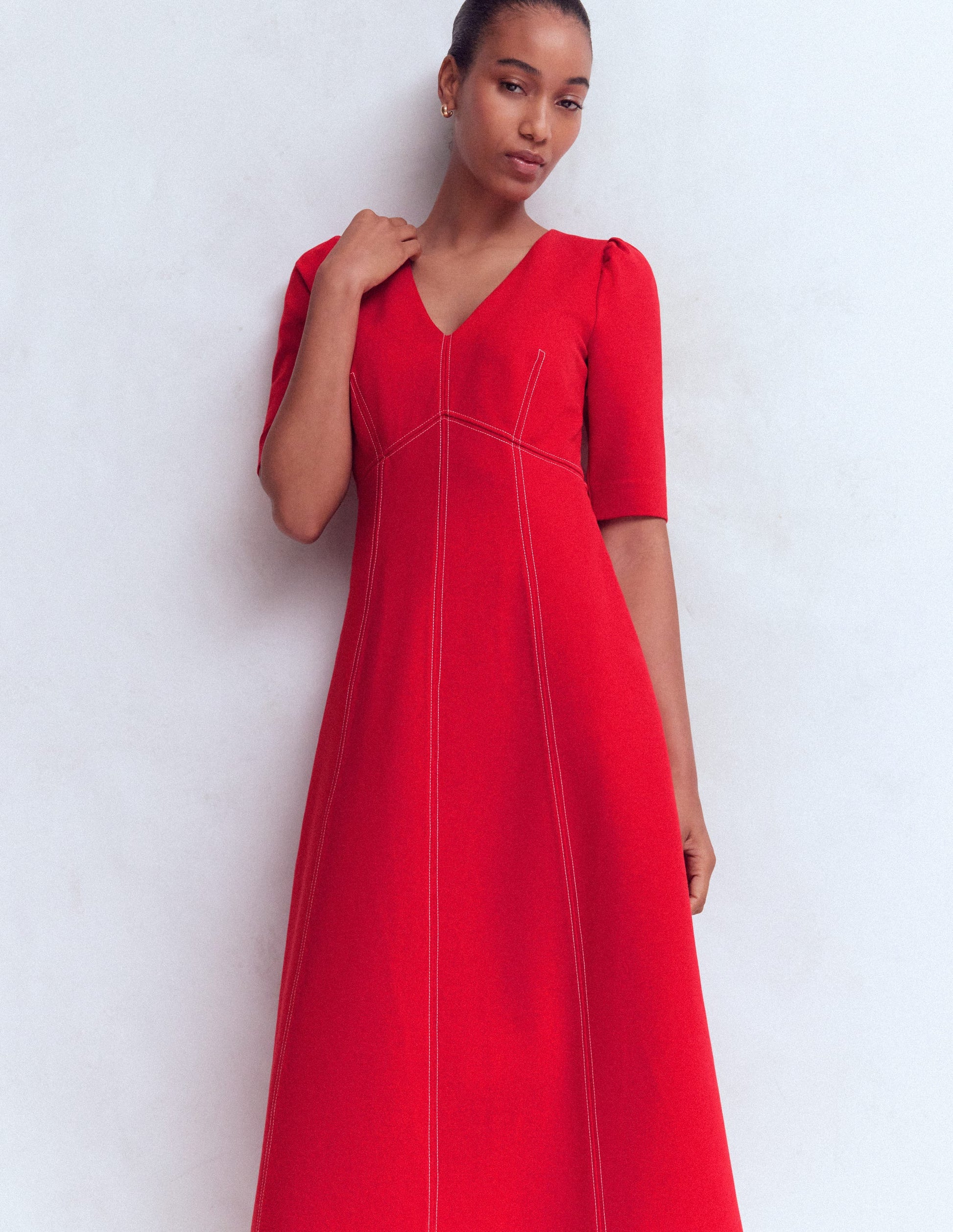 Ponte-Midikleid mit Puffärmeln-Merida-Rot-4