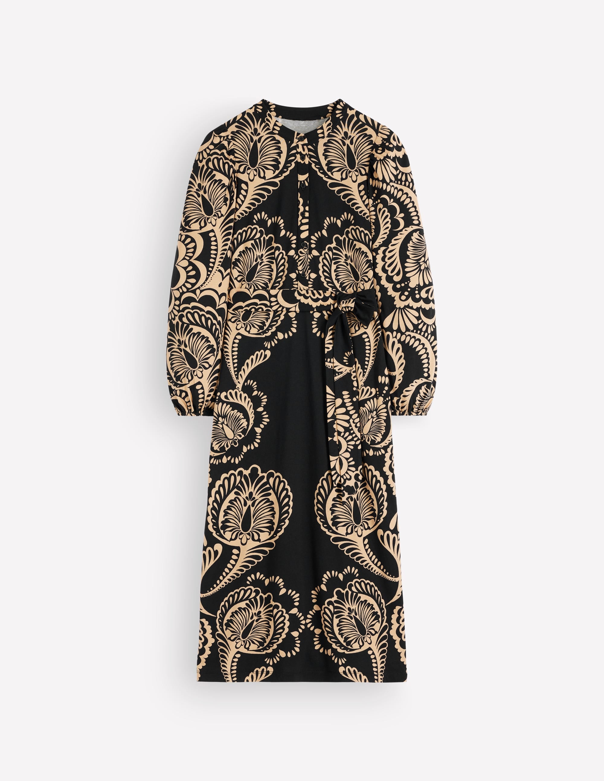 Eli Jersey-Midikleid mit Gürtel-Schwarz, Blühendes Medley - Image 8