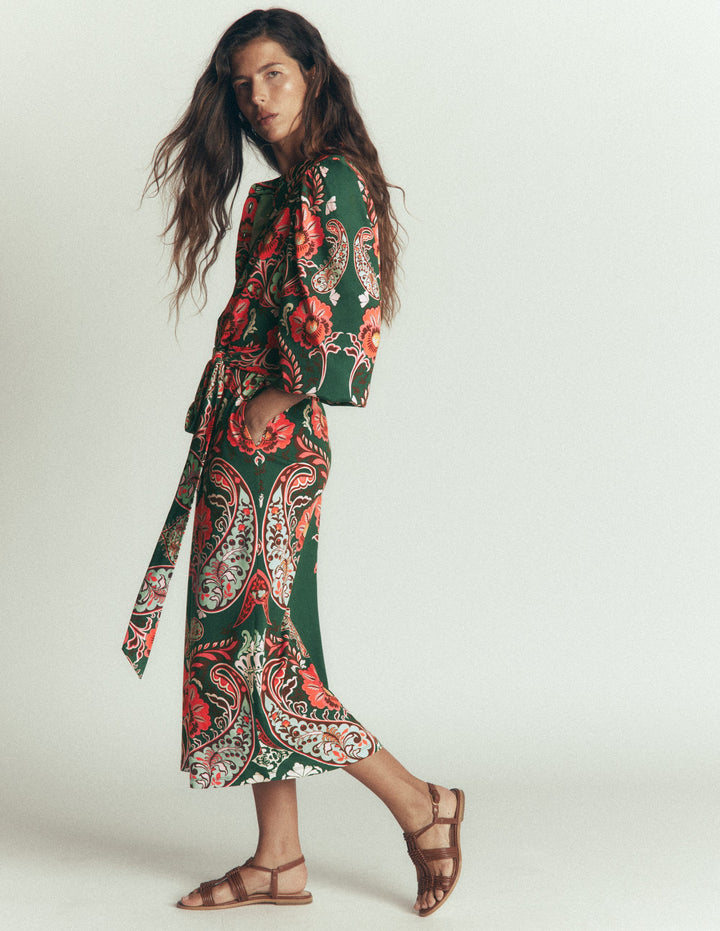 Eli Belted Jersey Midi Dress-Hunter Green, Bohemia Dream