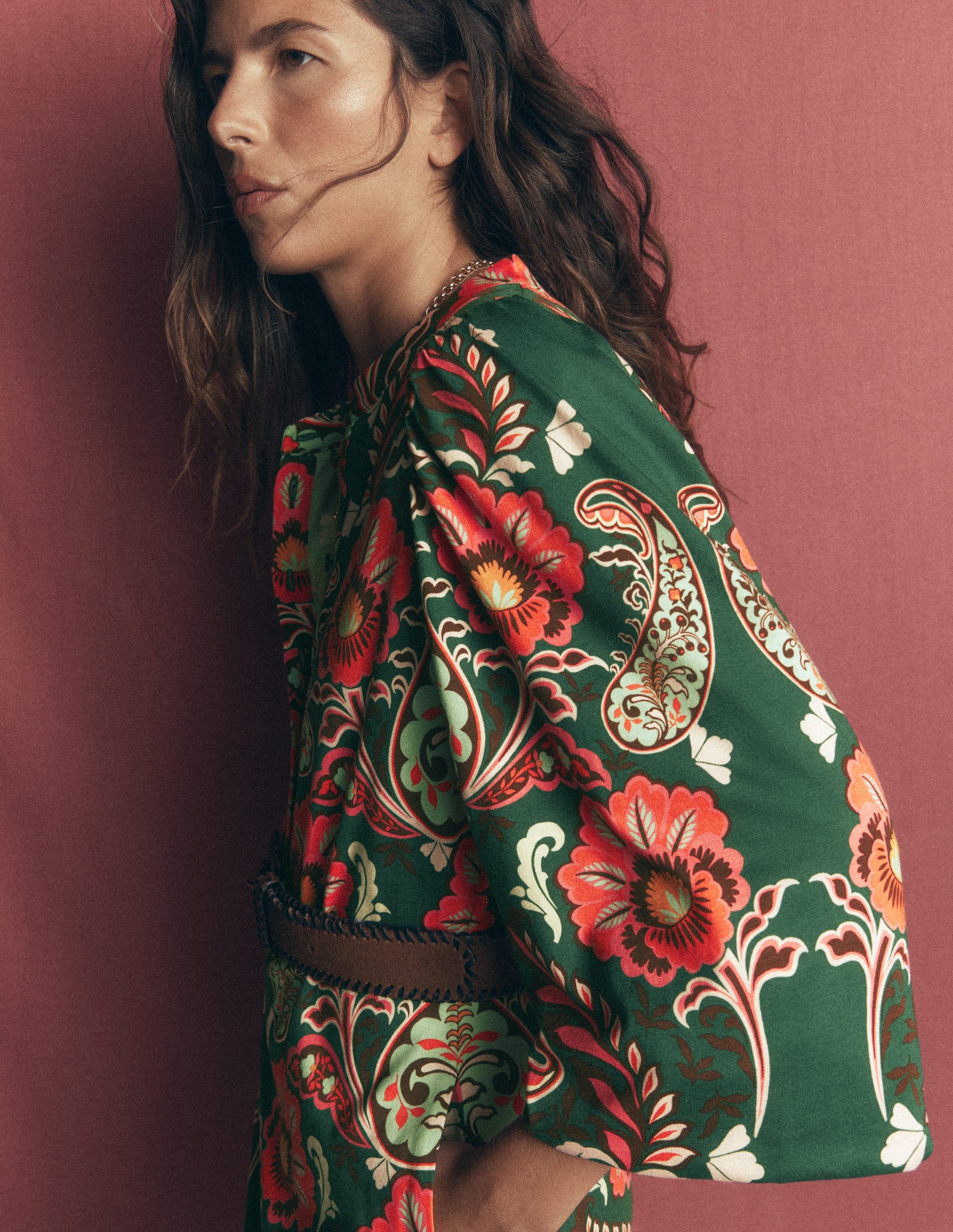 Eli Belted Jersey Midi Dress-Hunter Green, Bohemia Dream-2