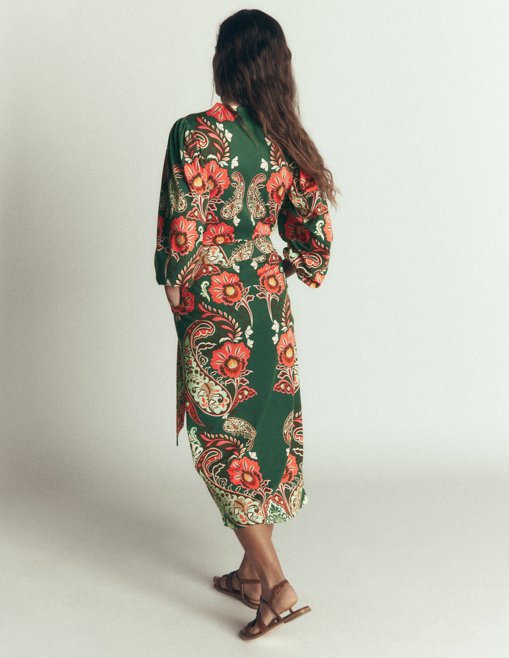 Eli Belted Jersey Midi Dress-Hunter Green, Bohemia Dream - Image 3