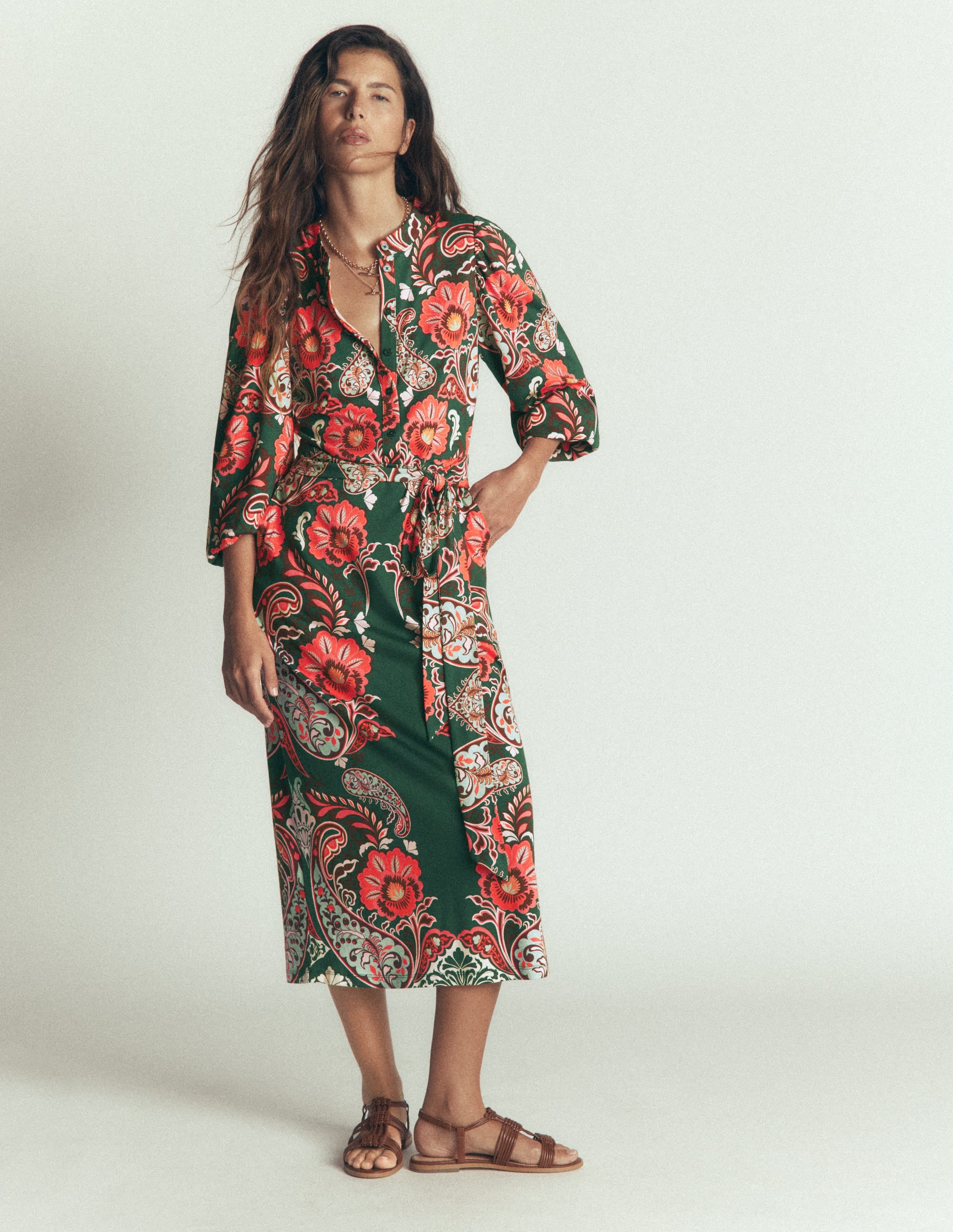 Eli Jersey-Midikleid mit Gürtel-Jägergrün, Boho-Traum - Image 5