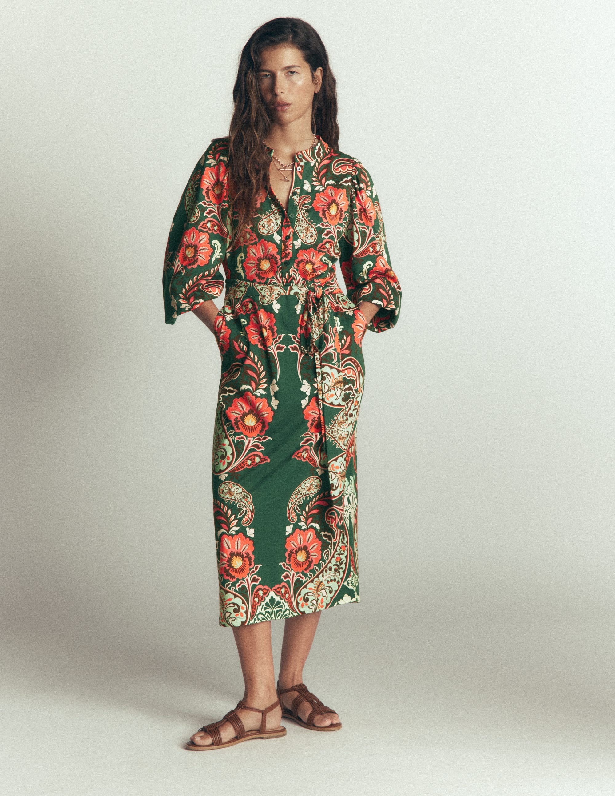 Eli Belted Jersey Midi Dress-Hunter Green, Bohemia Dream - Image 6