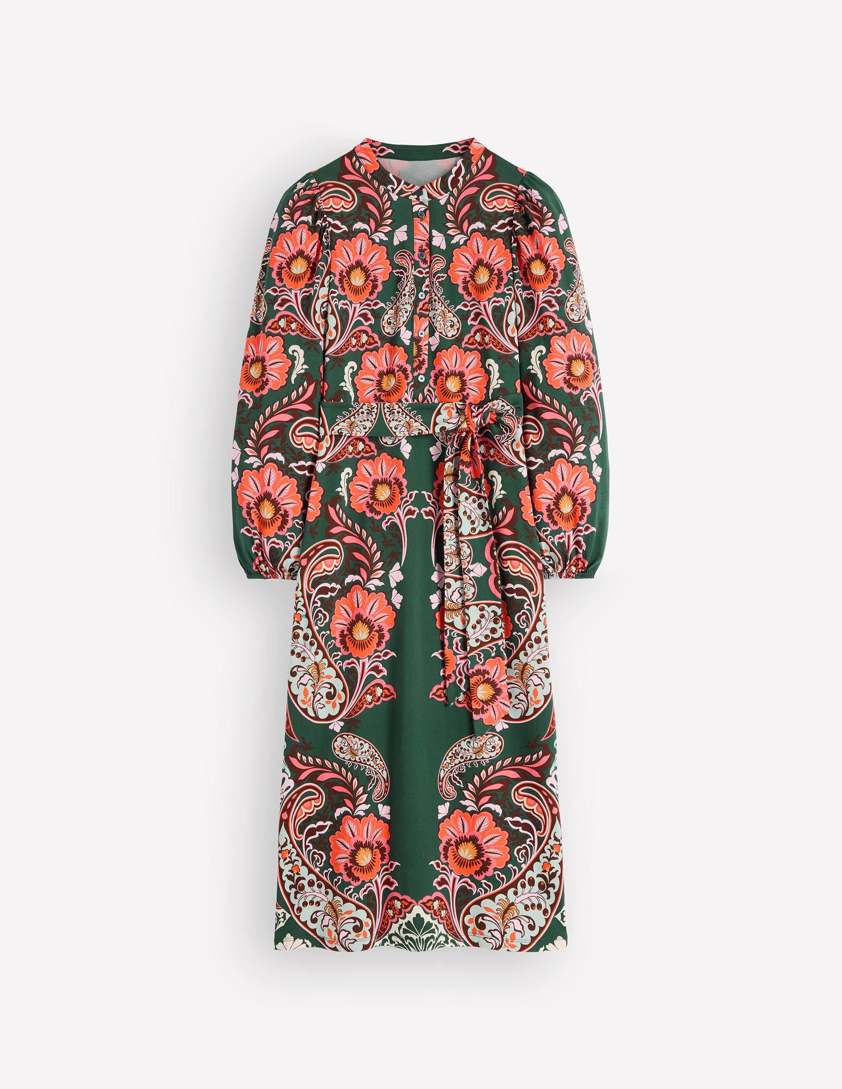 Eli Belted Jersey Midi Dress-Hunter Green, Bohemia Dream - Image 9