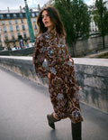 Robe midi Eli en jersey à ceinture-Cerise foncé, motif Enchanted Flora